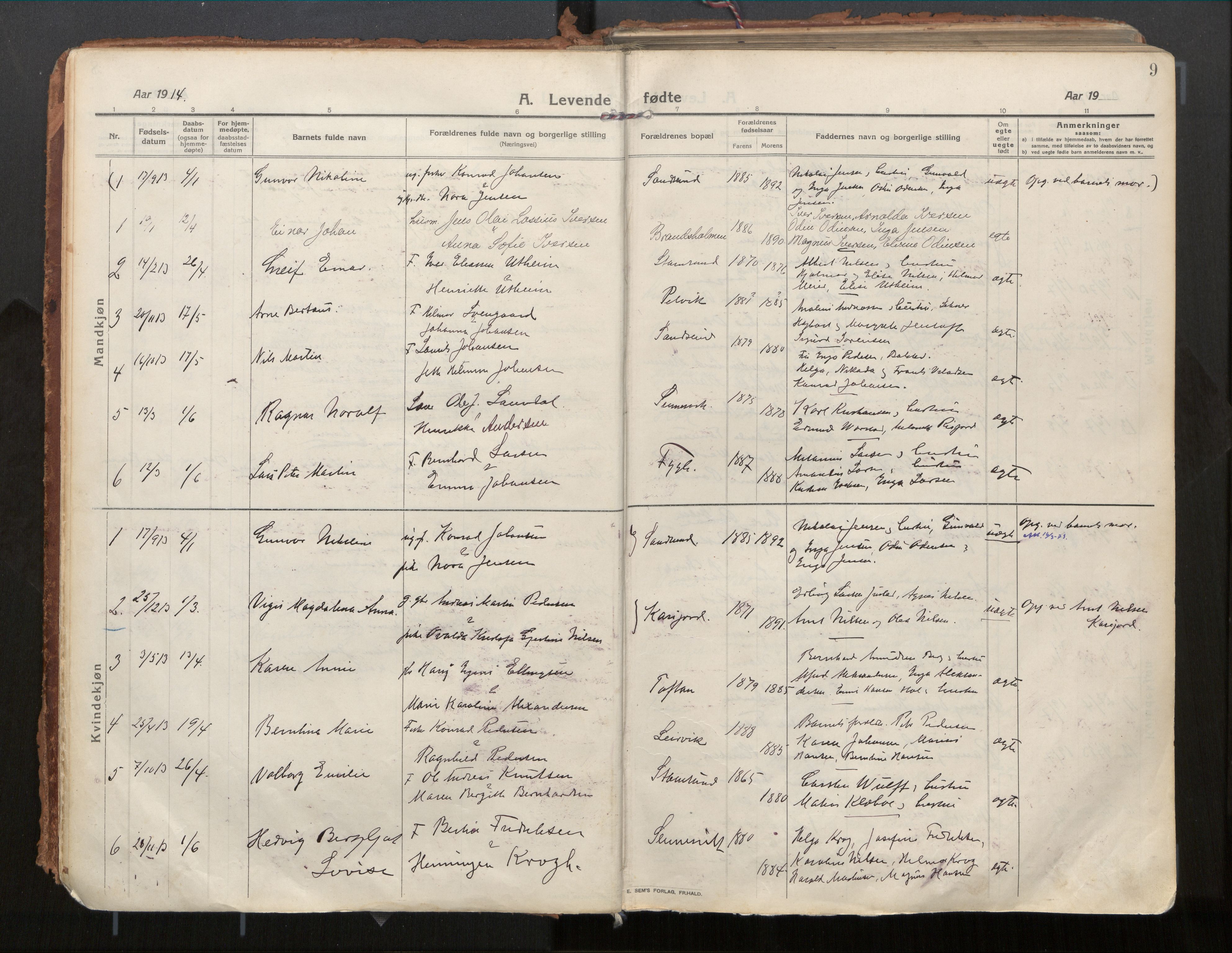 Ministerialprotokoller, klokkerbøker og fødselsregistre - Nordland, SAT/A-1459/882/L1181: Parish register (official) no. 882A03, 1913-1937, p. 9