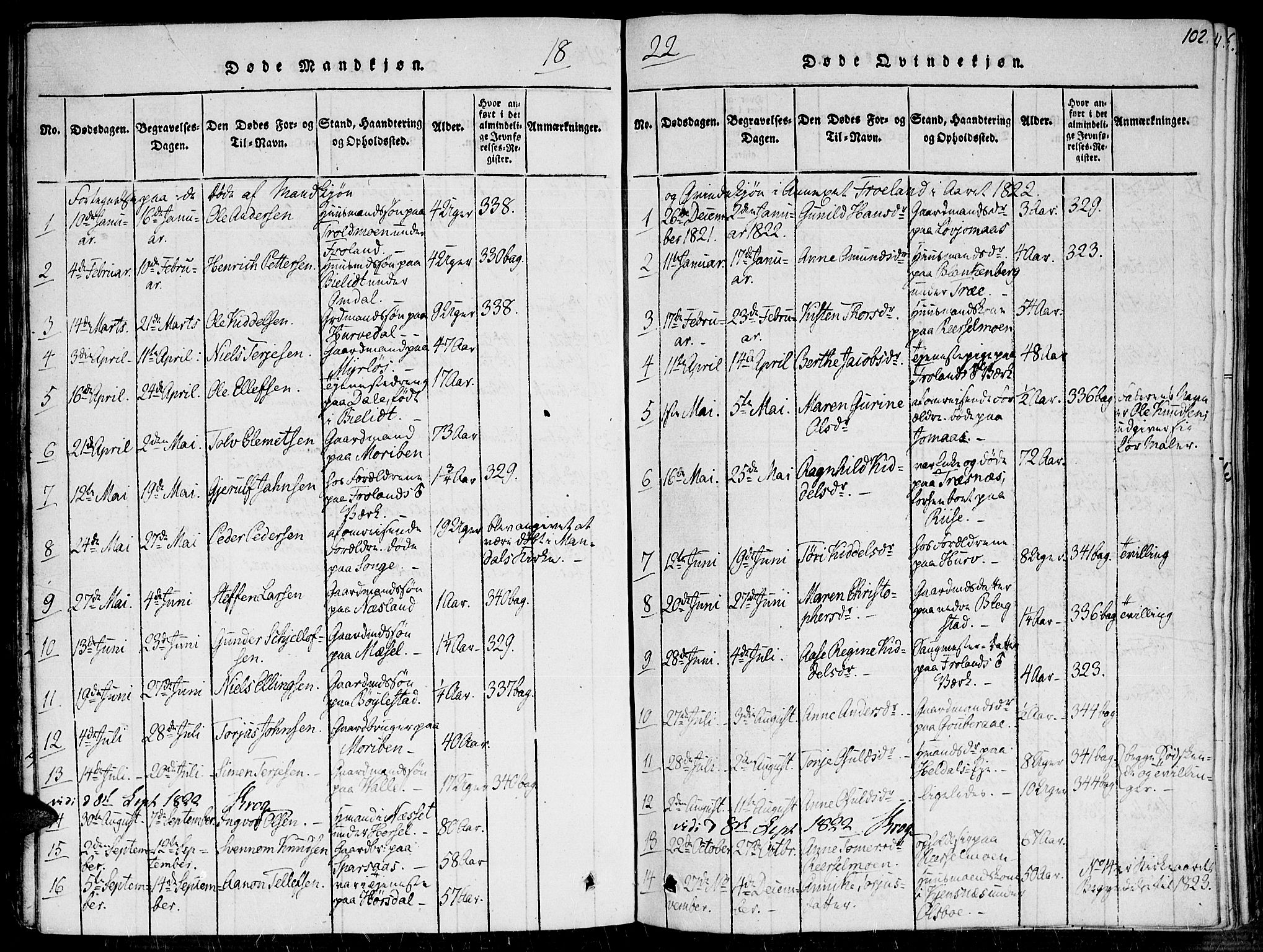 Fjære sokneprestkontor, AV/SAK-1111-0011/F/Fa/L0001: Parish register (official) no. A 1 /2, 1816-1826, p. 102