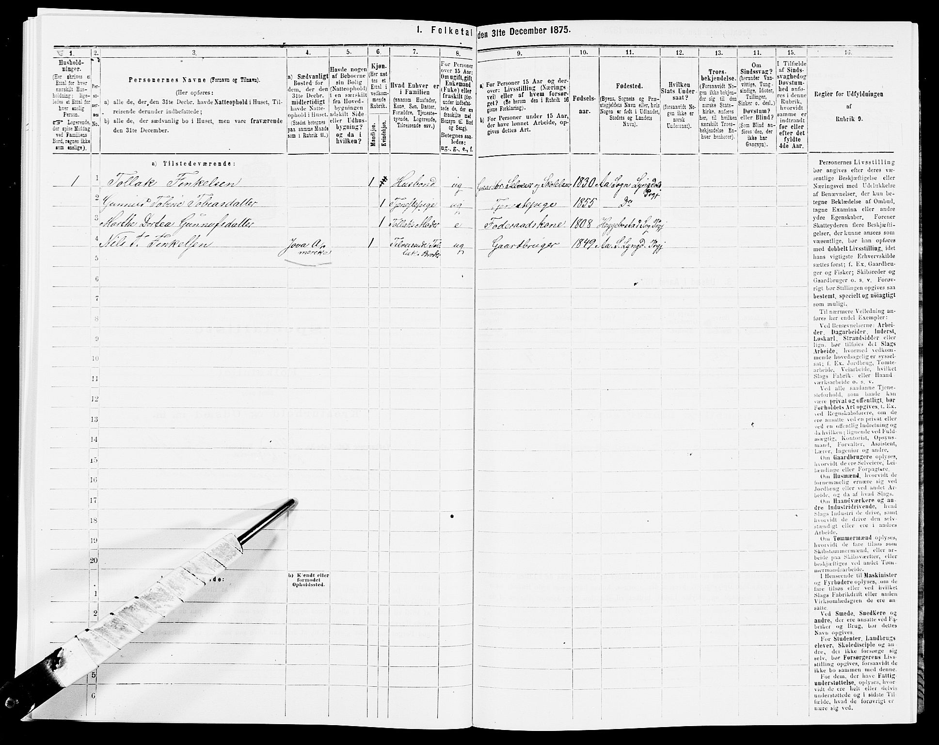 SAK, 1875 census for 1032P Lyngdal, 1875, p. 1351