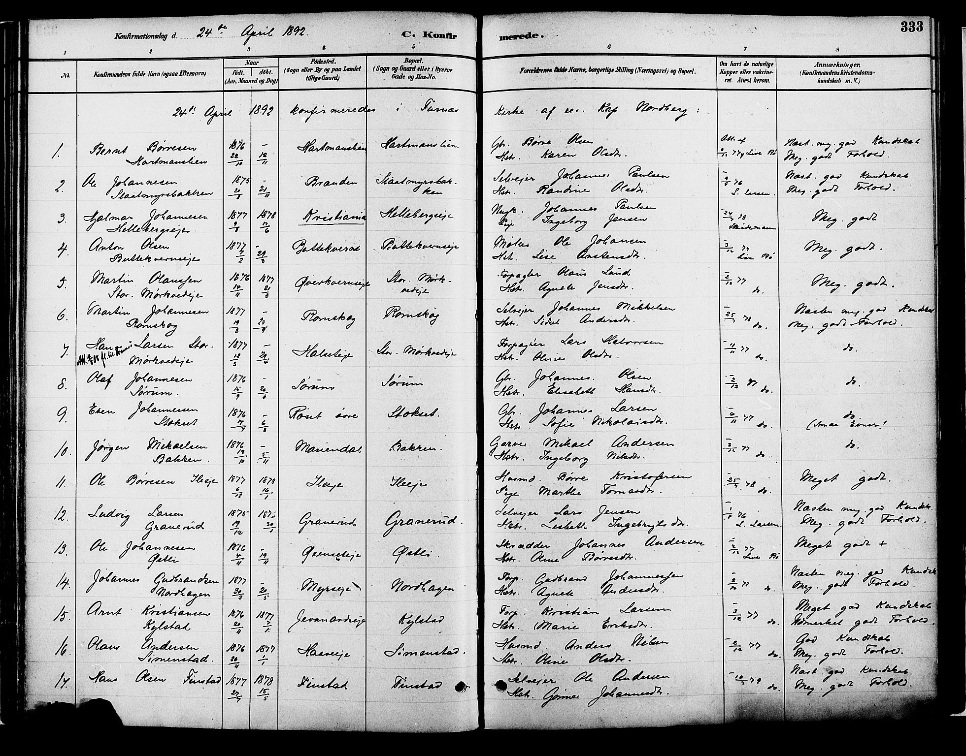 Vang prestekontor, Hedmark, SAH/PREST-008/H/Ha/Haa/L0018B: Parish register (official) no. 18B, 1880-1906, p. 333