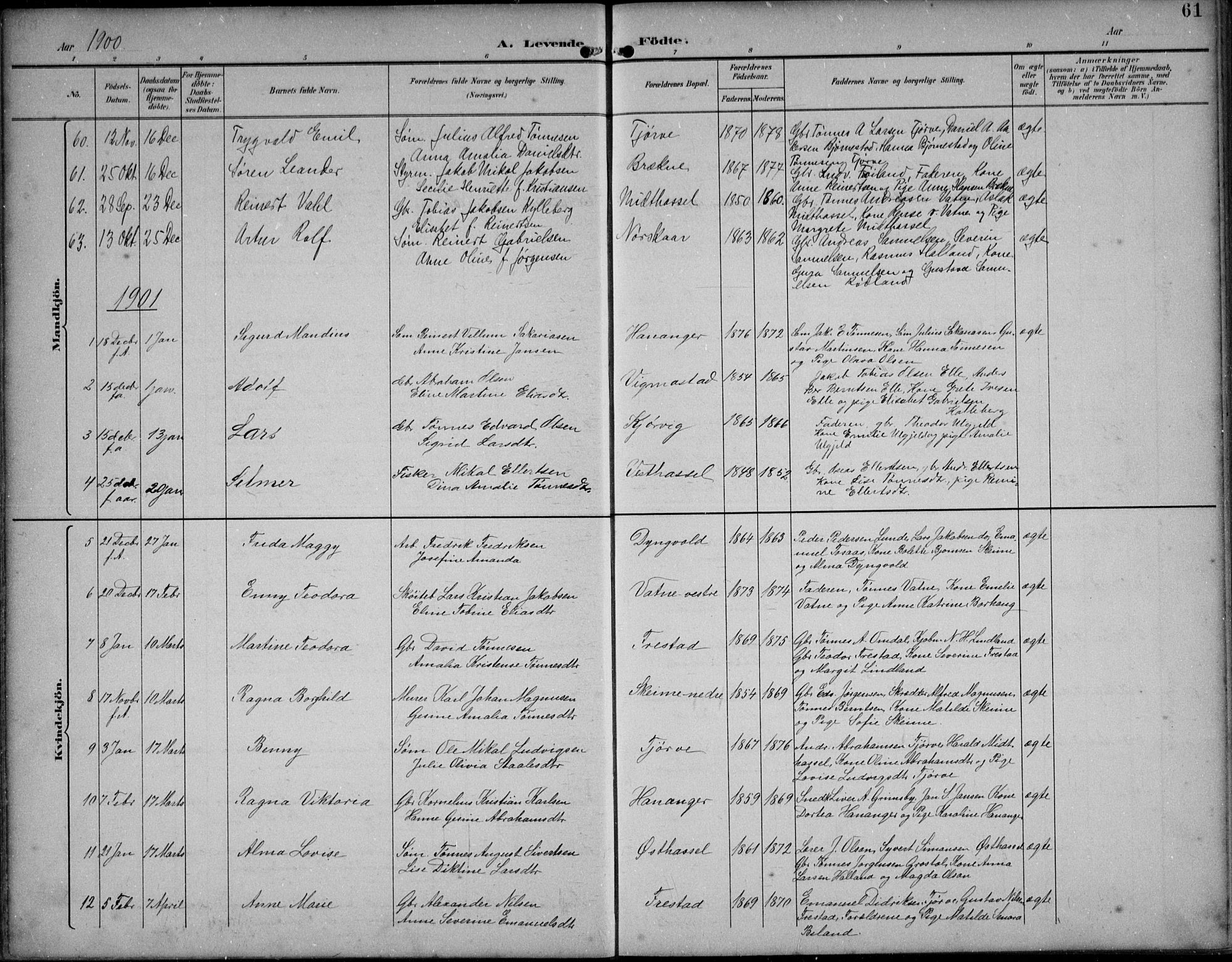 Lista sokneprestkontor, AV/SAK-1111-0027/F/Fb/L0005: Parish register (copy) no. B 5, 1892-1923, p. 61