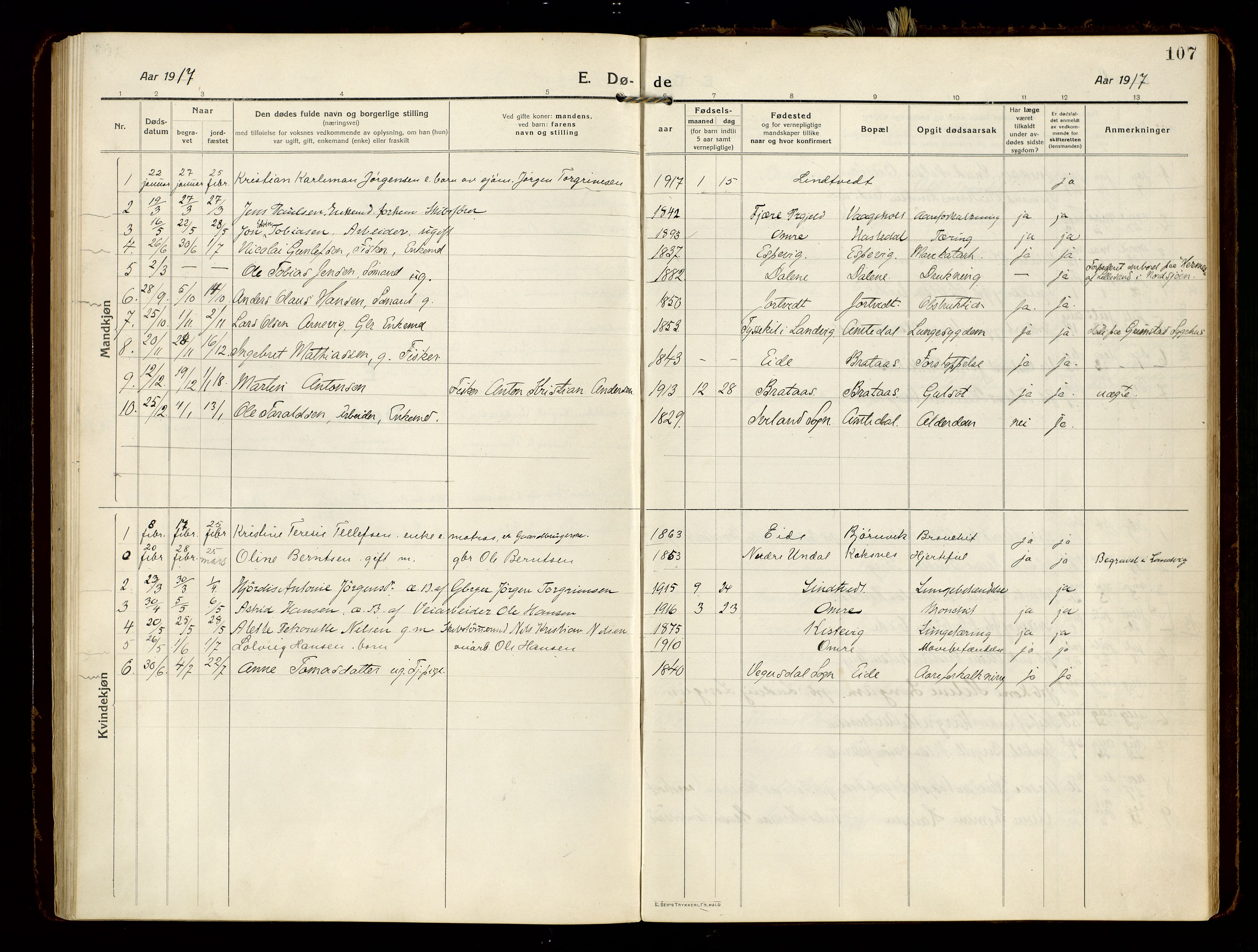 Hommedal sokneprestkontor, SAK/1111-0023/F/Fa/Faa/L0004: Parish register (official) no. A 4, 1916-1945, p. 107