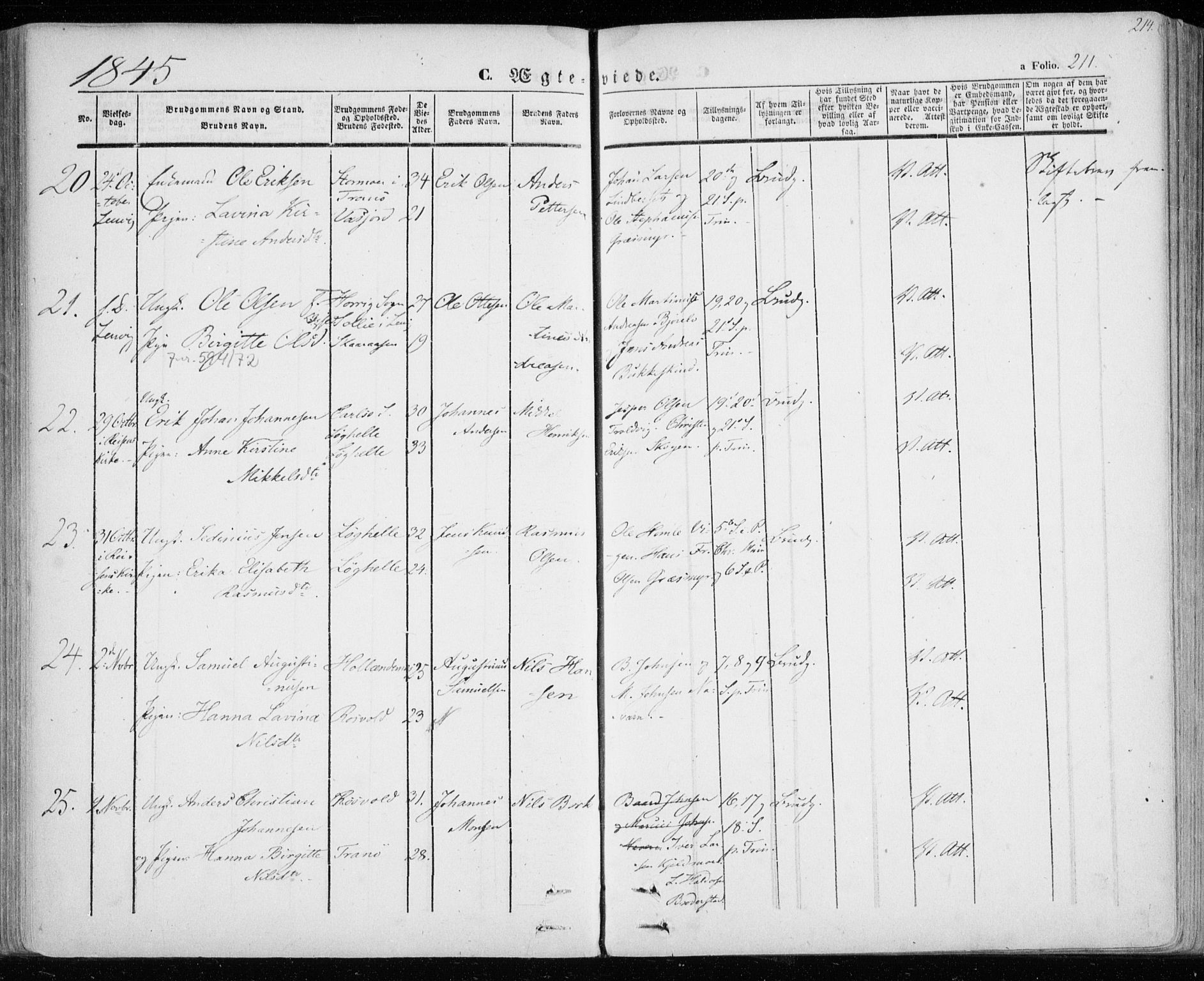 Lenvik sokneprestembete, SATØ/S-1310/H/Ha/Haa/L0006kirke: Parish register (official) no. 6, 1845-1854, p. 214