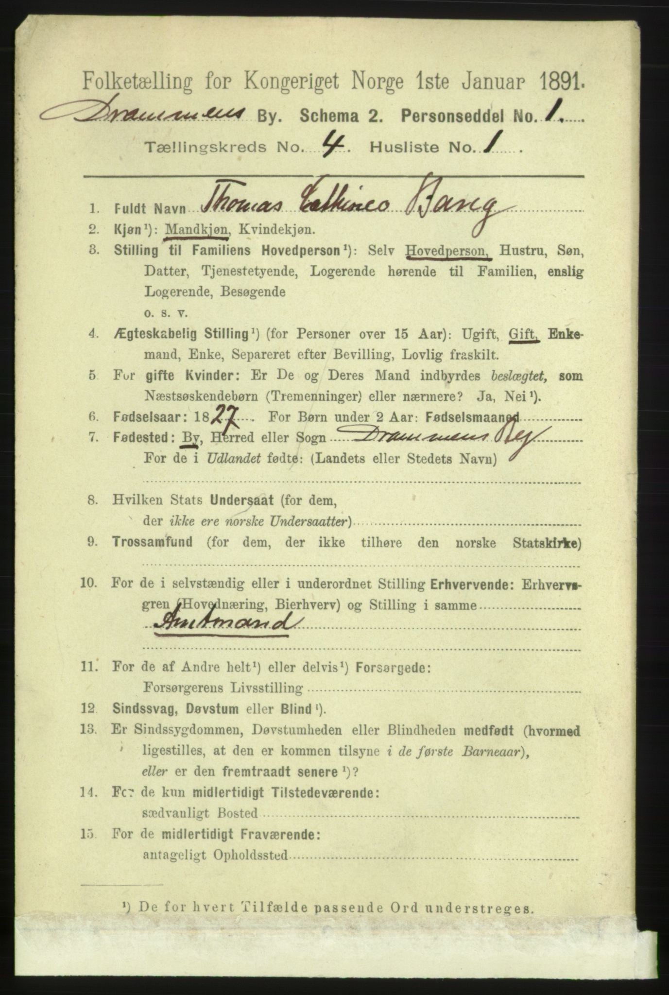 RA, 1891 census for 0602 Drammen, 1891, p. 5281