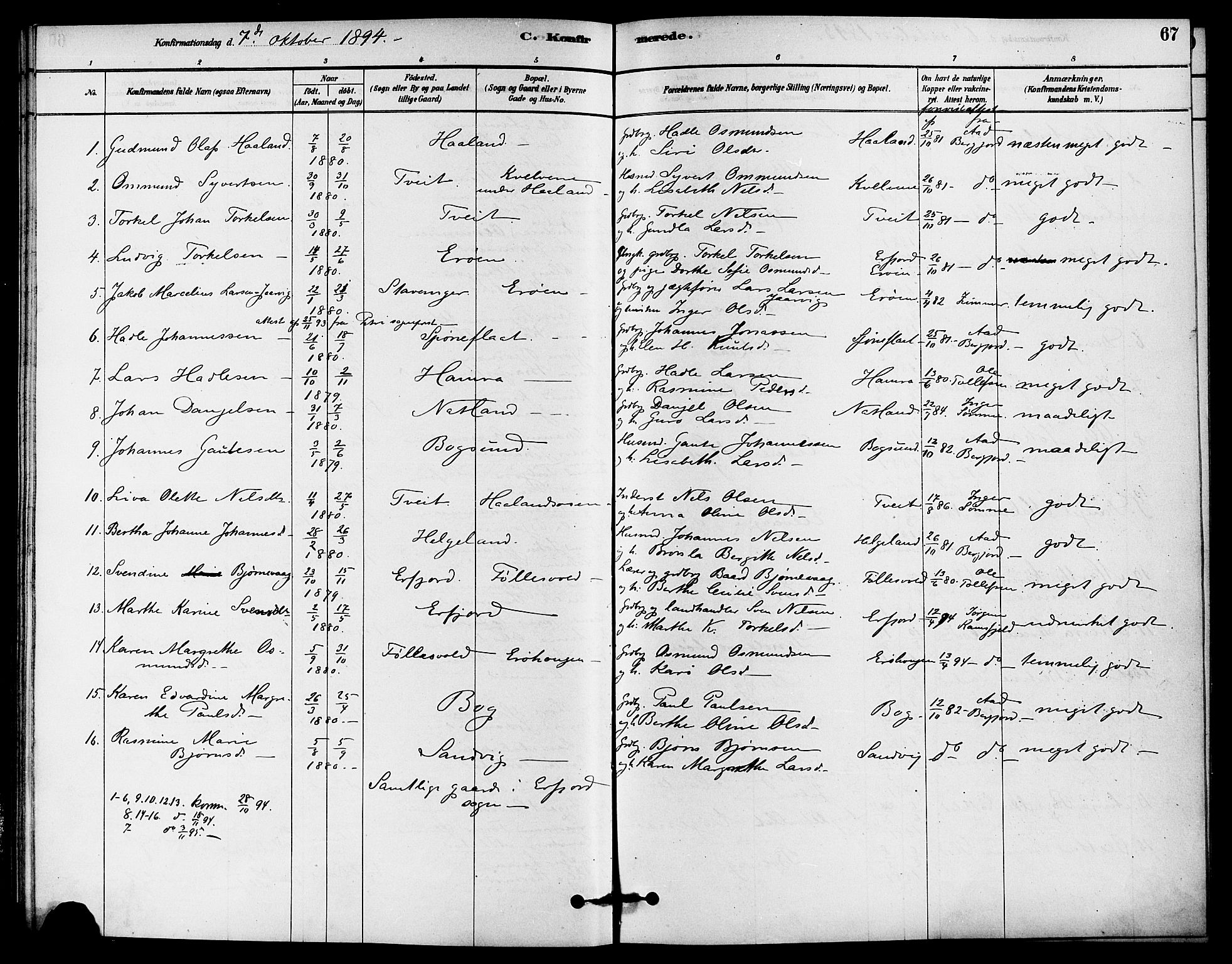 Jelsa sokneprestkontor, SAST/A-101842/01/IV: Parish register (official) no. A 9, 1878-1898, p. 67