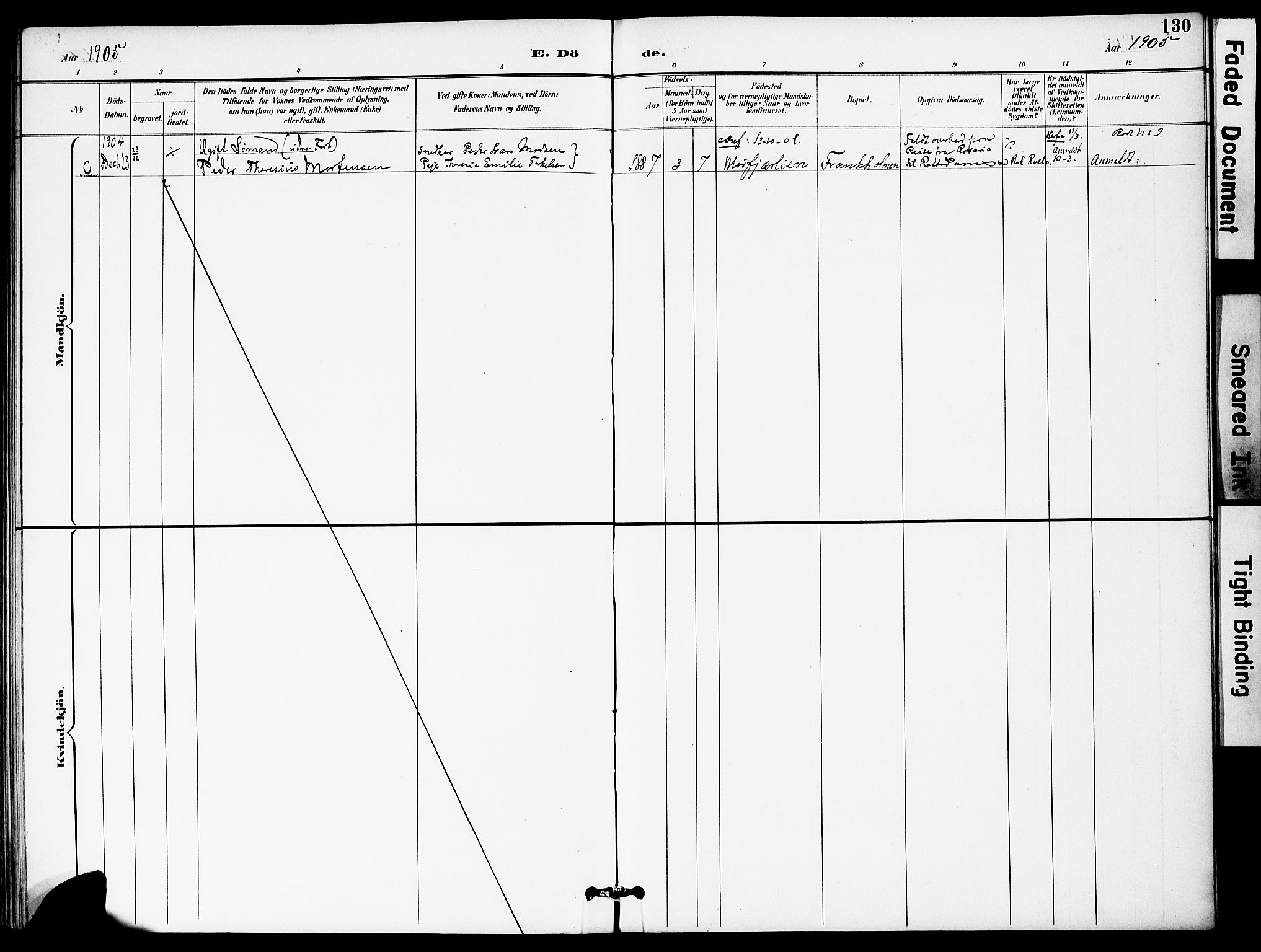 Austre Moland sokneprestkontor, SAK/1111-0001/F/Fa/Fab/L0002: Parish register (official) no. A 2, 1894-1919, p. 130