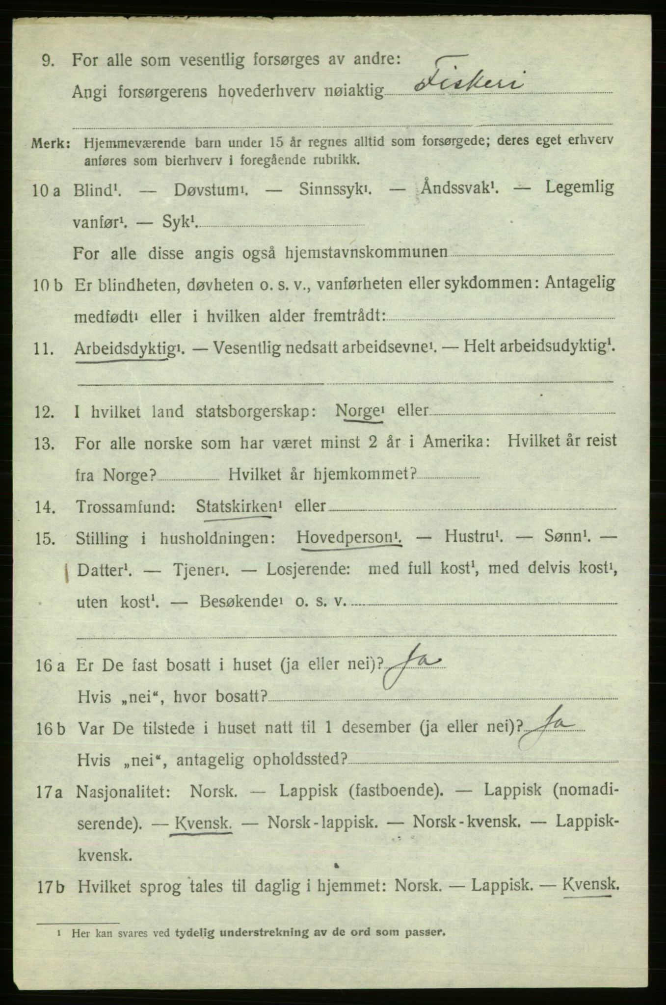 SATØ, 1920 census for Alta, 1920, p. 3890