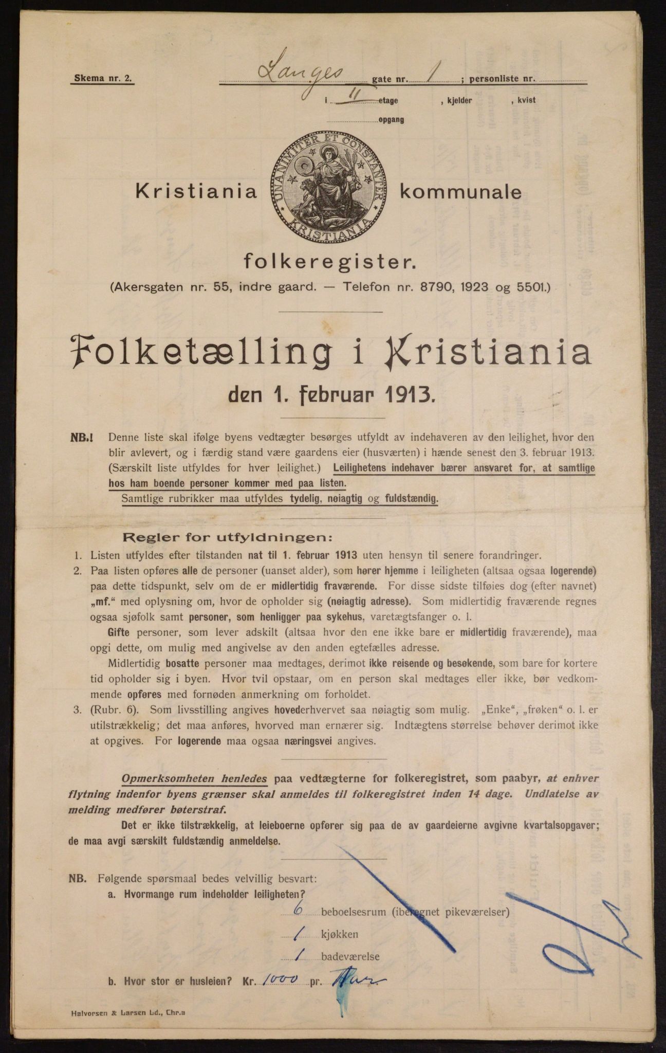 OBA, Municipal Census 1913 for Kristiania, 1913, p. 56044