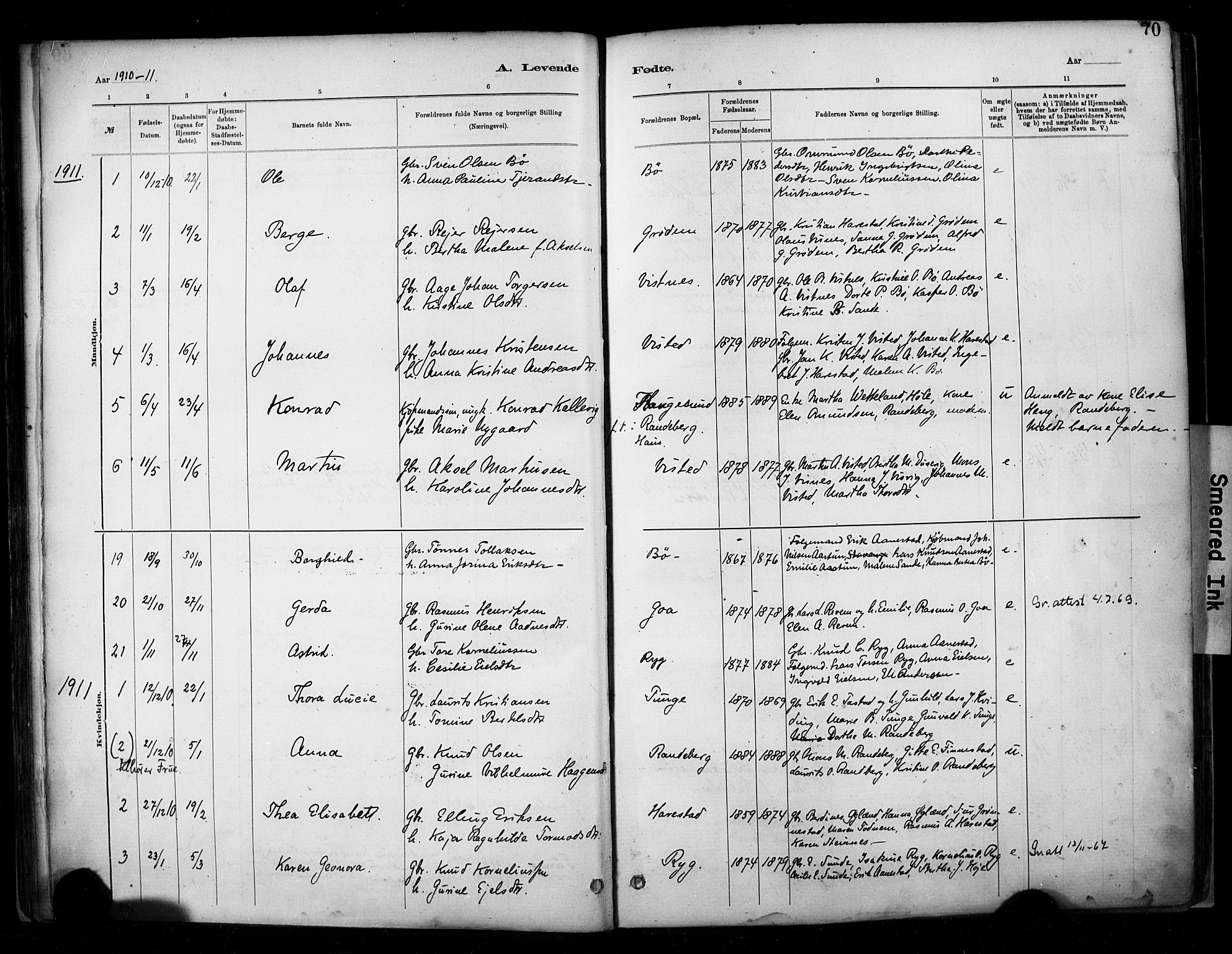 Hetland sokneprestkontor, SAST/A-101826/30/30BA/L0009: Parish register (official) no. A 9, 1882-1918, p. 70