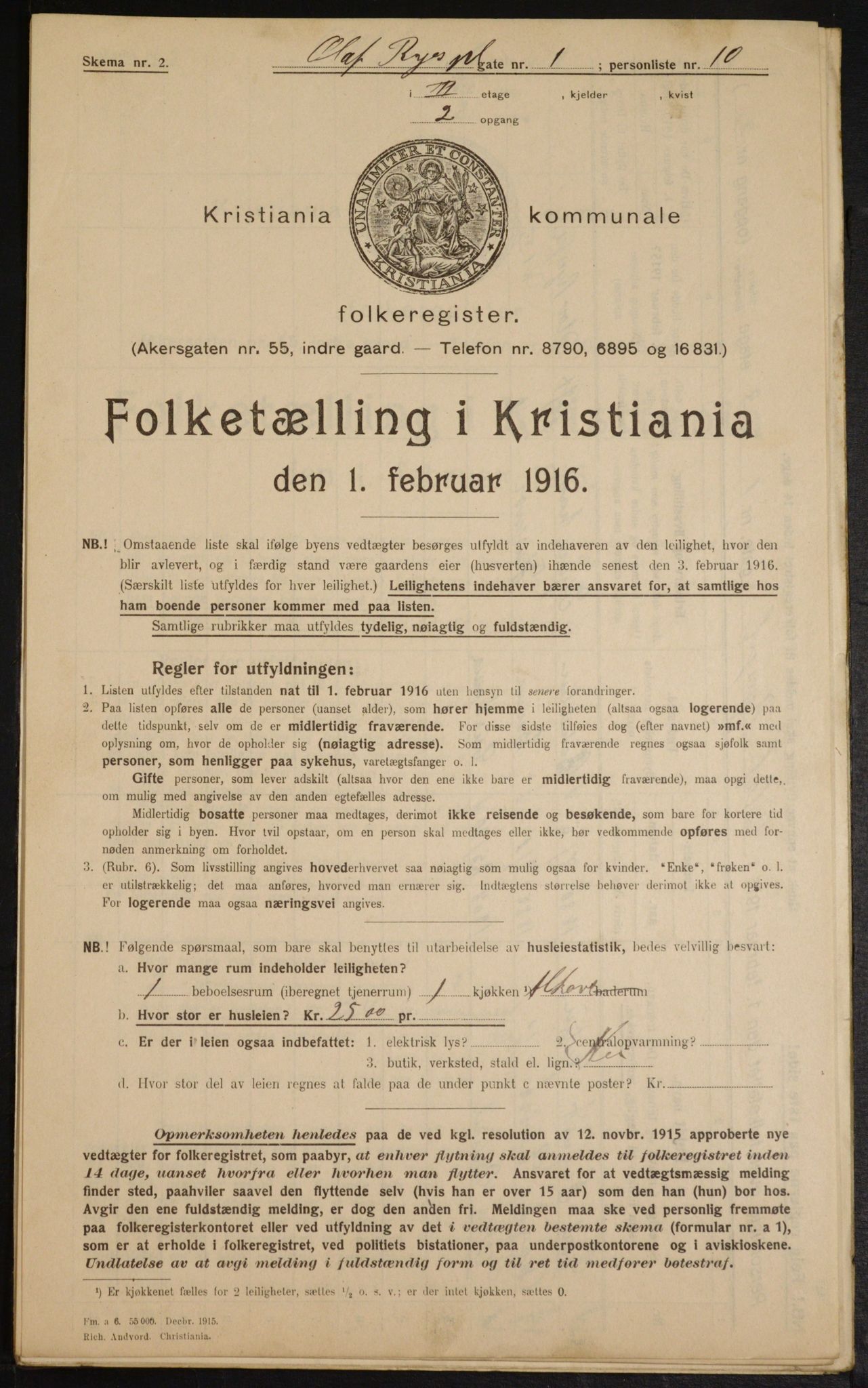 OBA, Municipal Census 1916 for Kristiania, 1916, p. 76854