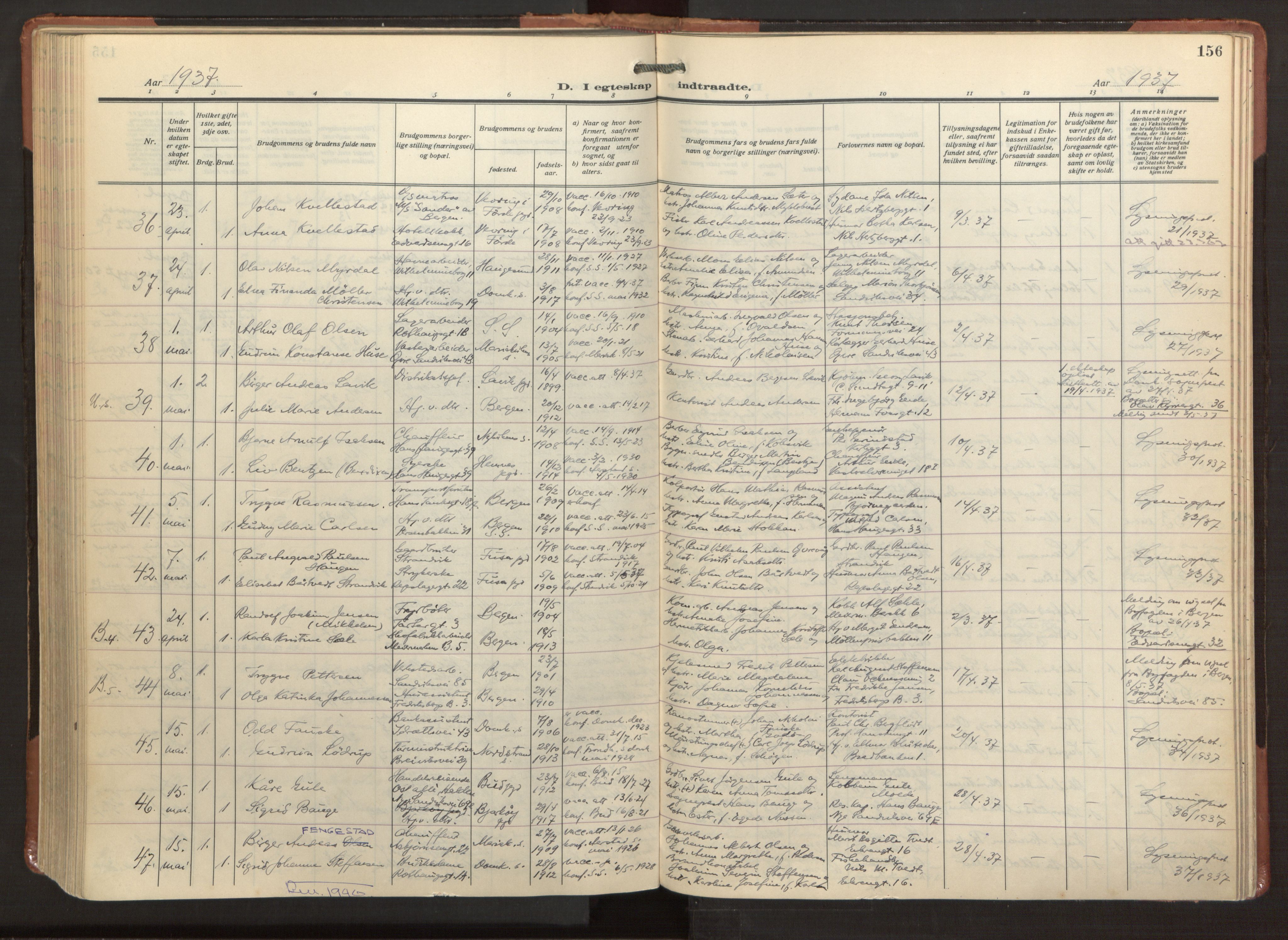 Sandviken Sokneprestembete, AV/SAB-A-77601/H/Ha/L0016: Parish register (official) no. D 3, 1923-1940, p. 156