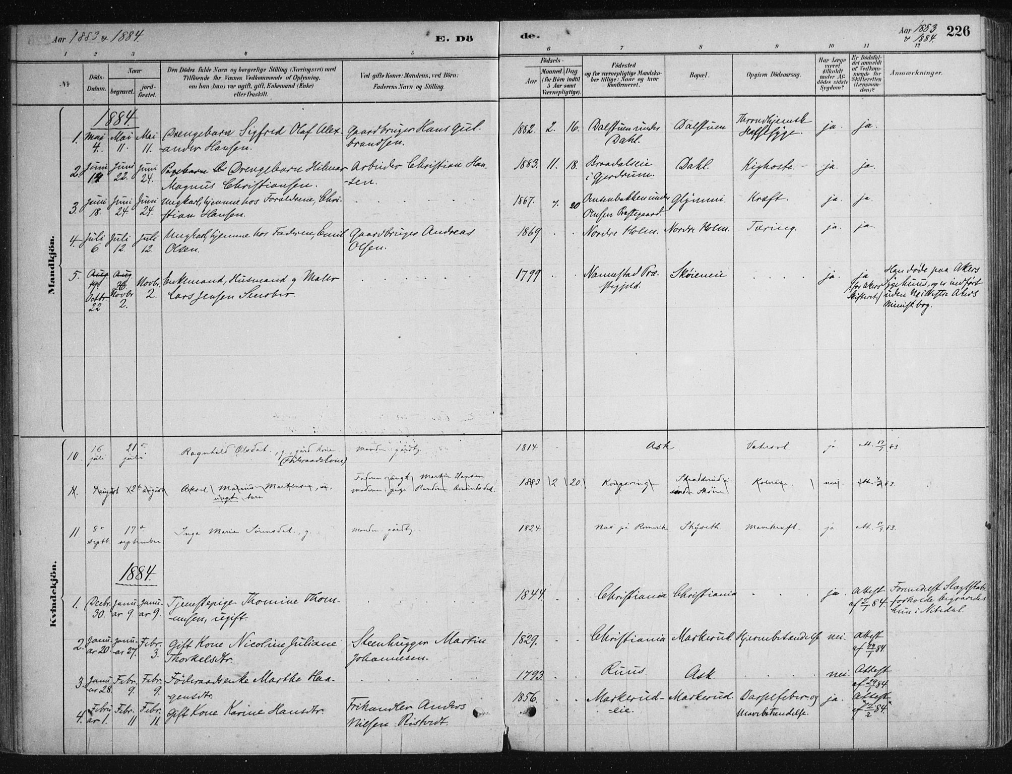 Nittedal prestekontor Kirkebøker, SAO/A-10365a/F/Fa/L0007: Parish register (official) no. I 7, 1879-1901, p. 226
