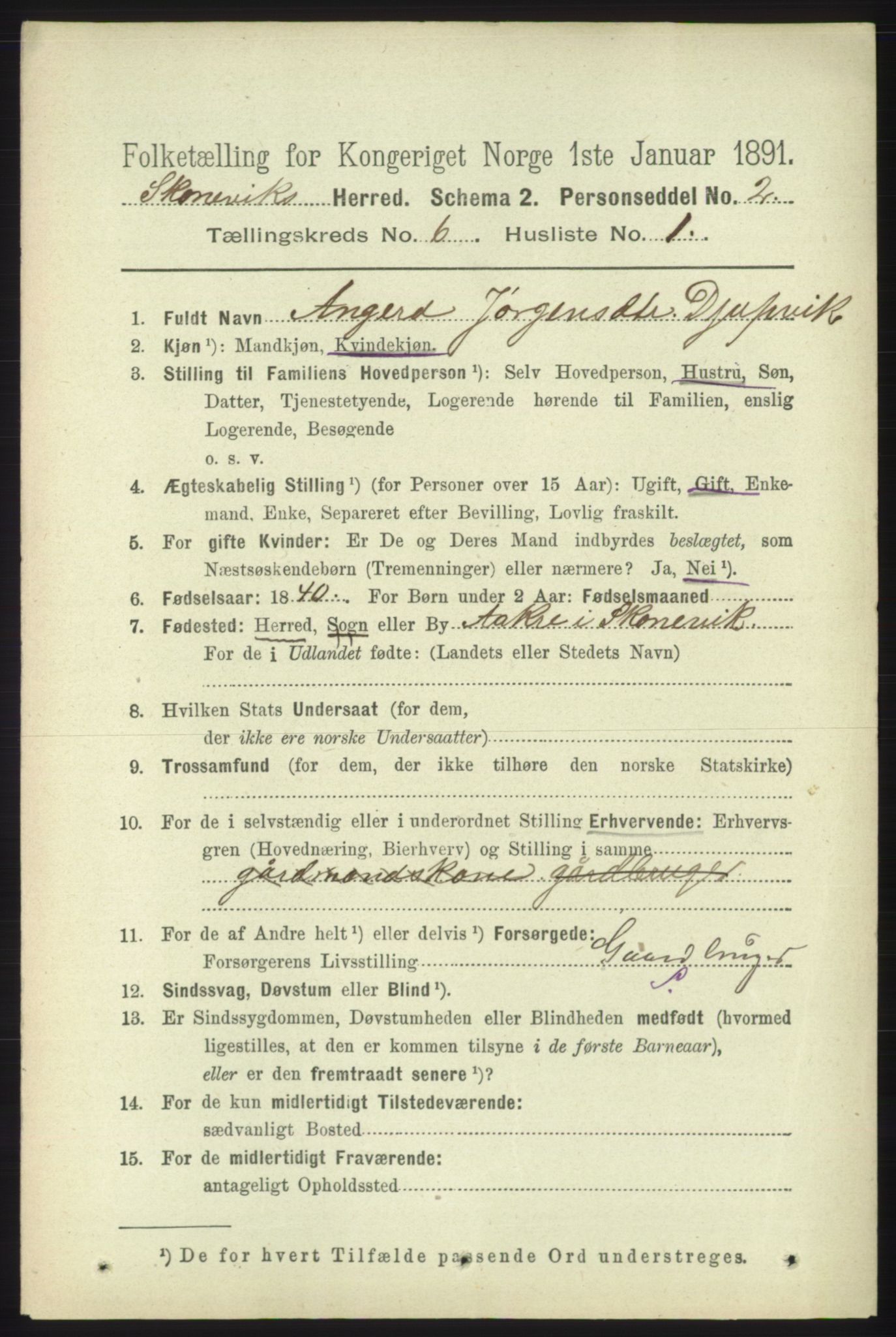 RA, 1891 census for 1212 Skånevik, 1891, p. 1541