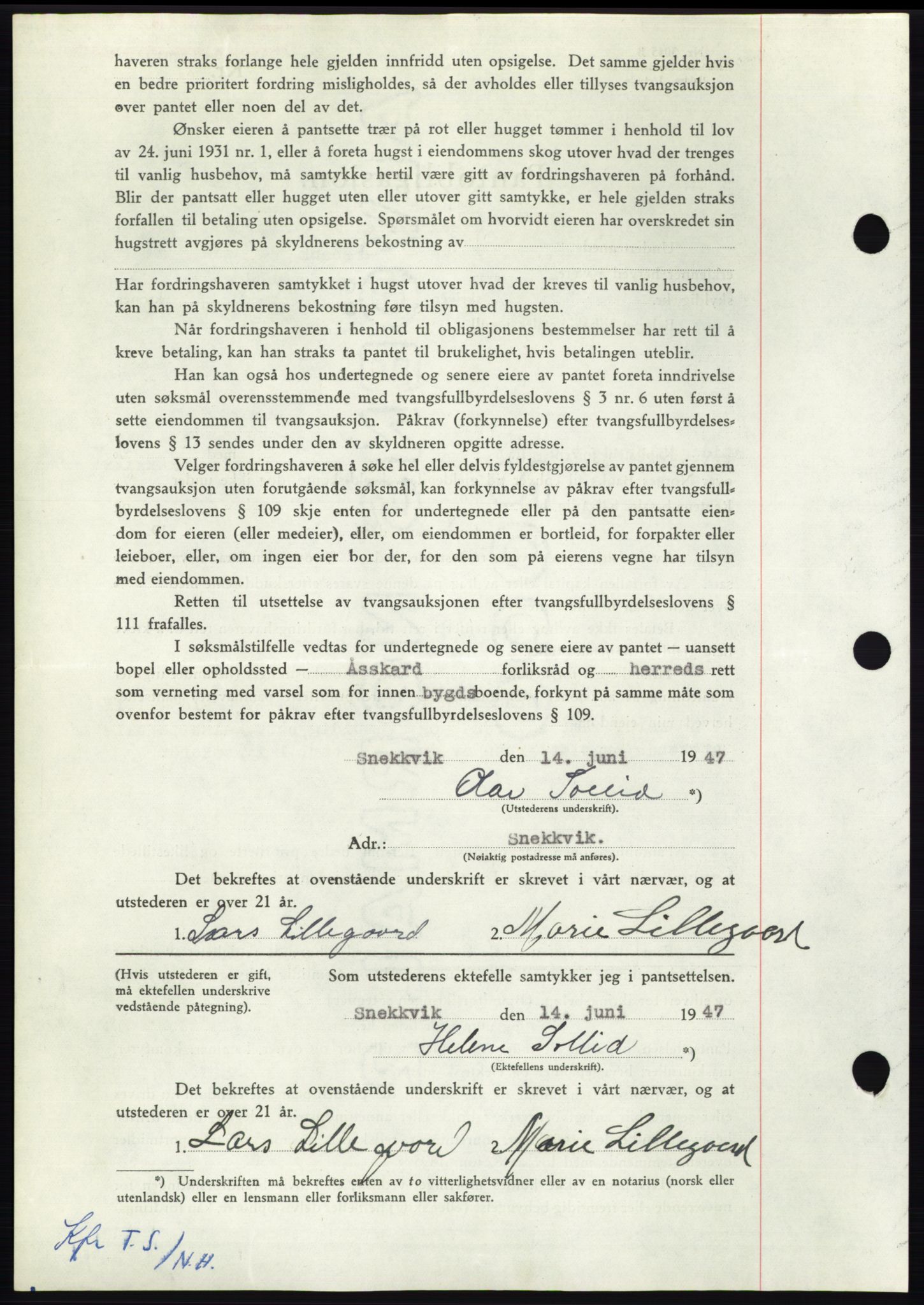 Nordmøre sorenskriveri, AV/SAT-A-4132/1/2/2Ca: Mortgage book no. B96, 1947-1947, Diary no: : 1500/1947