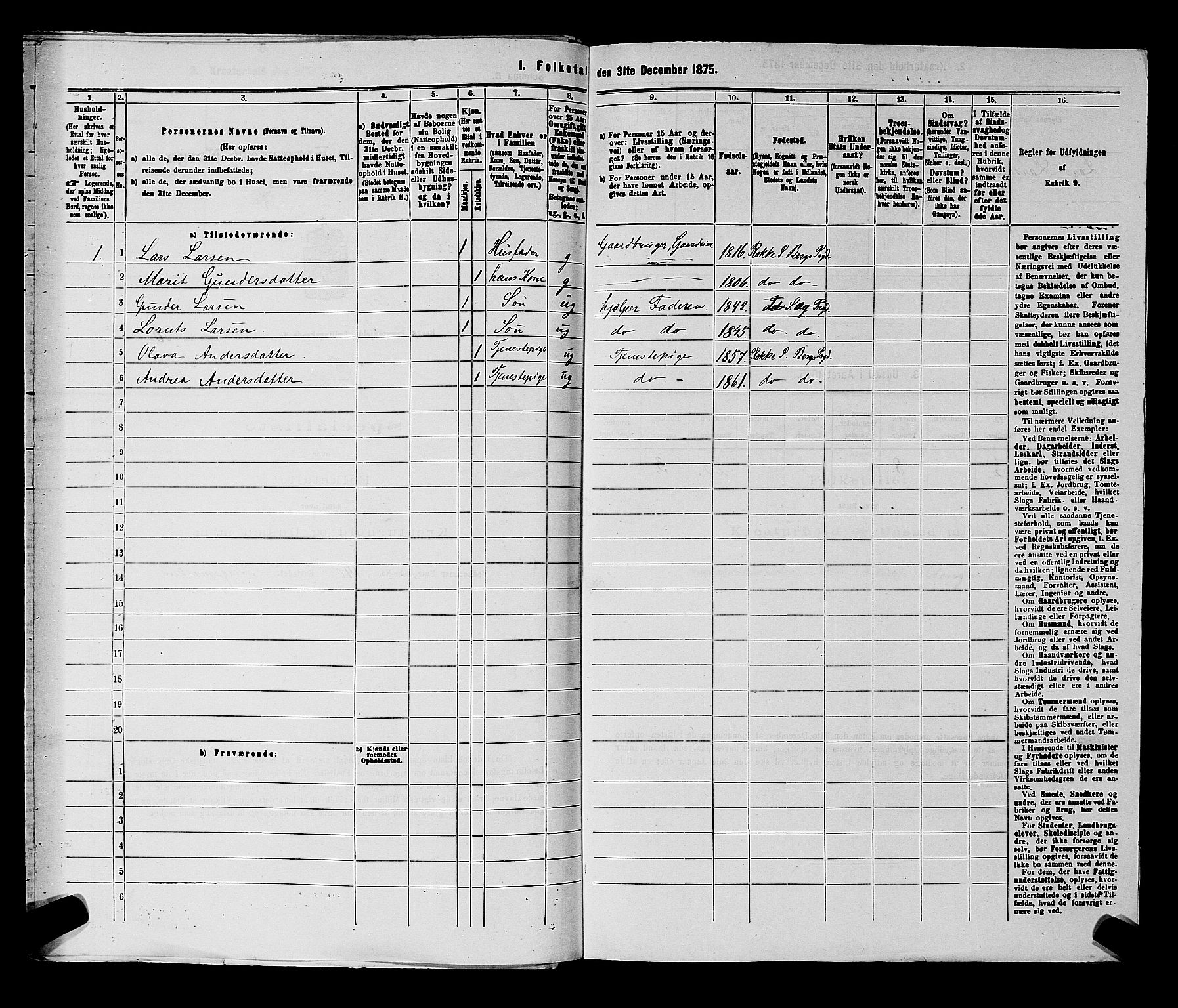 RA, 1875 census for 0116P Berg, 1875, p. 1069