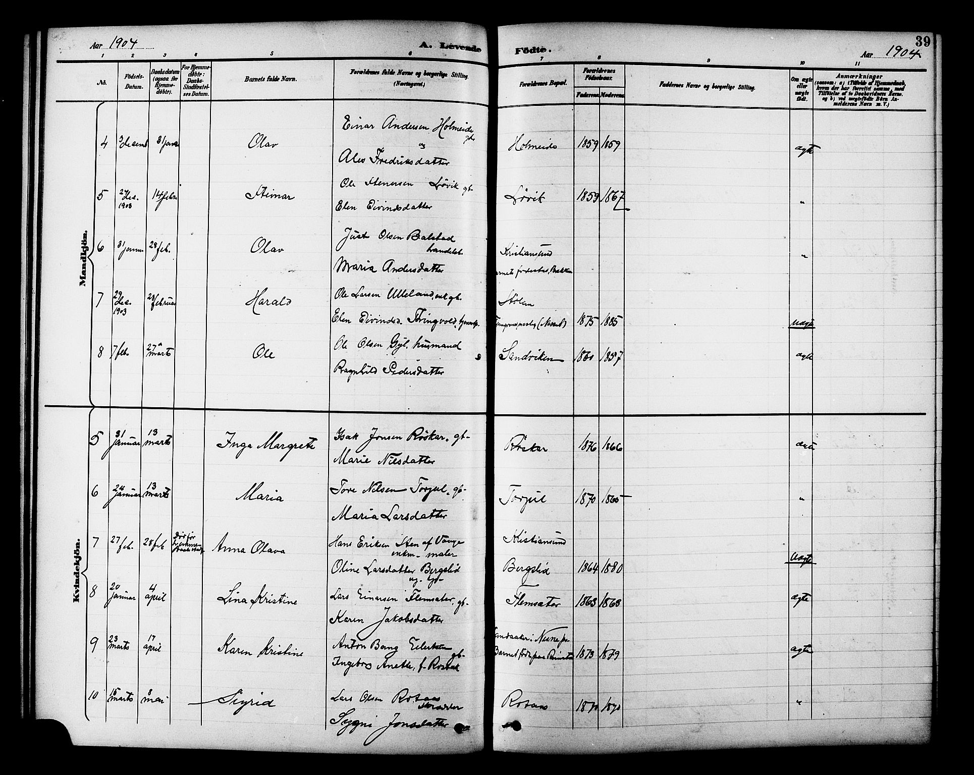 Ministerialprotokoller, klokkerbøker og fødselsregistre - Møre og Romsdal, AV/SAT-A-1454/586/L0992: Parish register (copy) no. 586C03, 1892-1909, p. 39