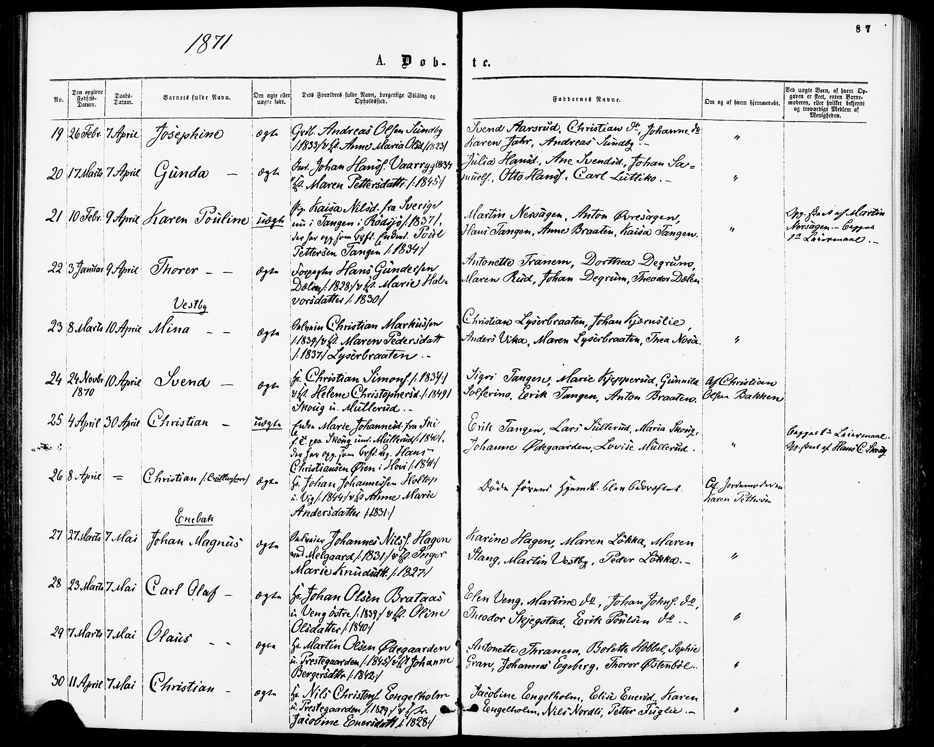 Enebakk prestekontor Kirkebøker, AV/SAO-A-10171c/F/Fa/L0011: Parish register (official) no. I 11, 1862-1882, p. 87