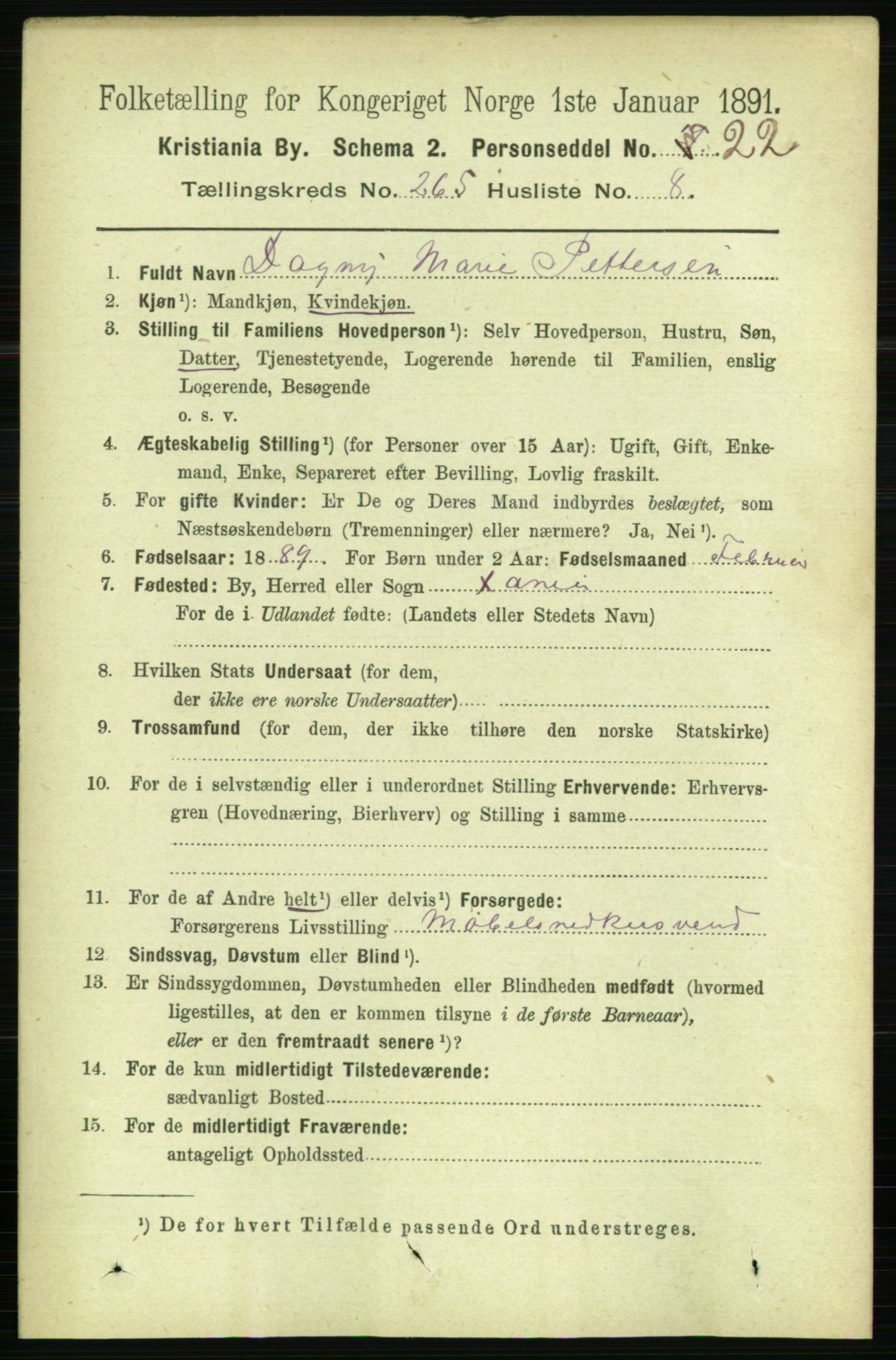 RA, 1891 census for 0301 Kristiania, 1891, p. 161103