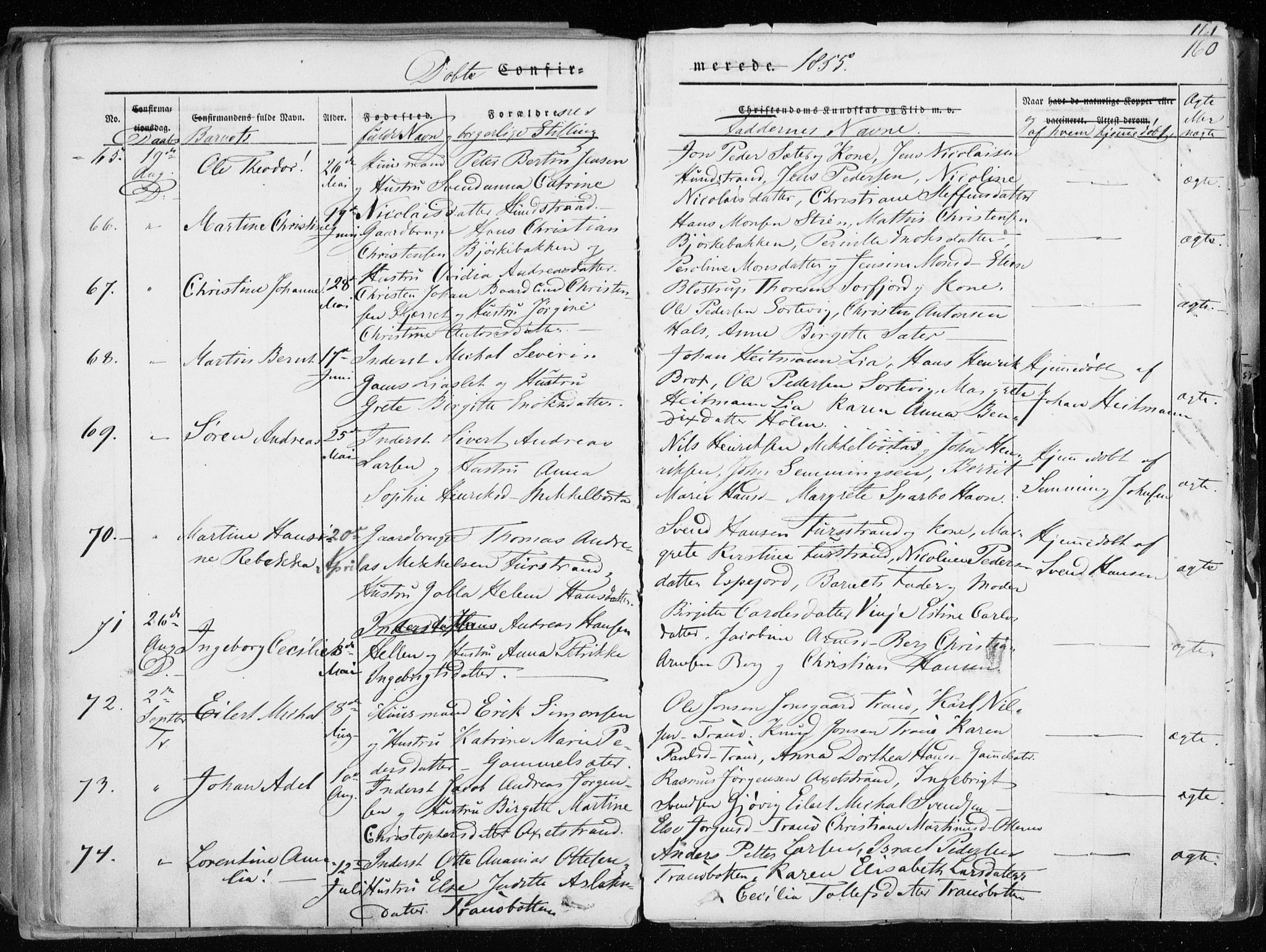 Tranøy sokneprestkontor, SATØ/S-1313/I/Ia/Iaa/L0006kirke: Parish register (official) no. 6, 1844-1855, p. 160