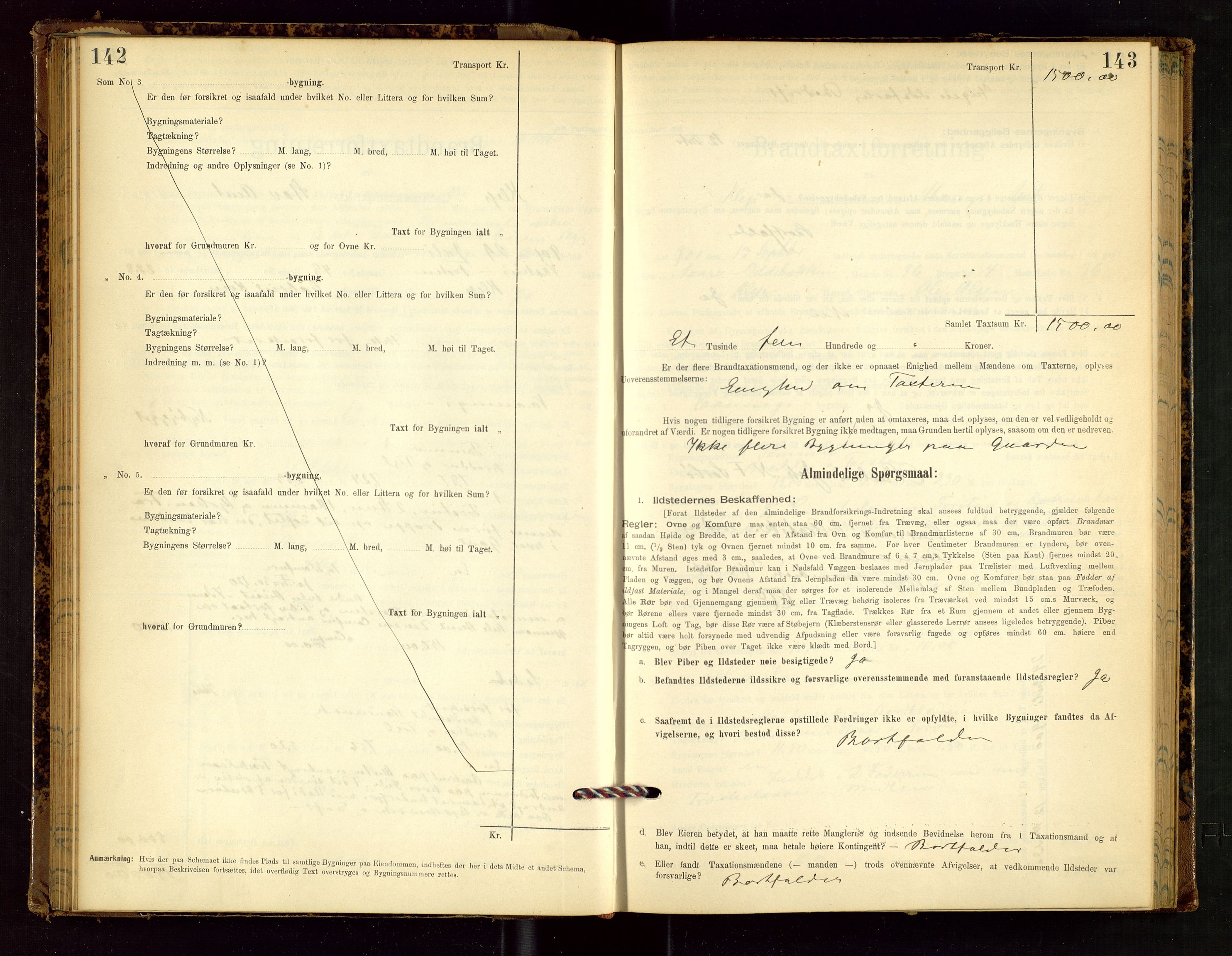 Klepp lensmannskontor, AV/SAST-A-100163/Goc/L0002: "Brandtaxationsprotokol" m/register, 1898-1902, p. 142-143