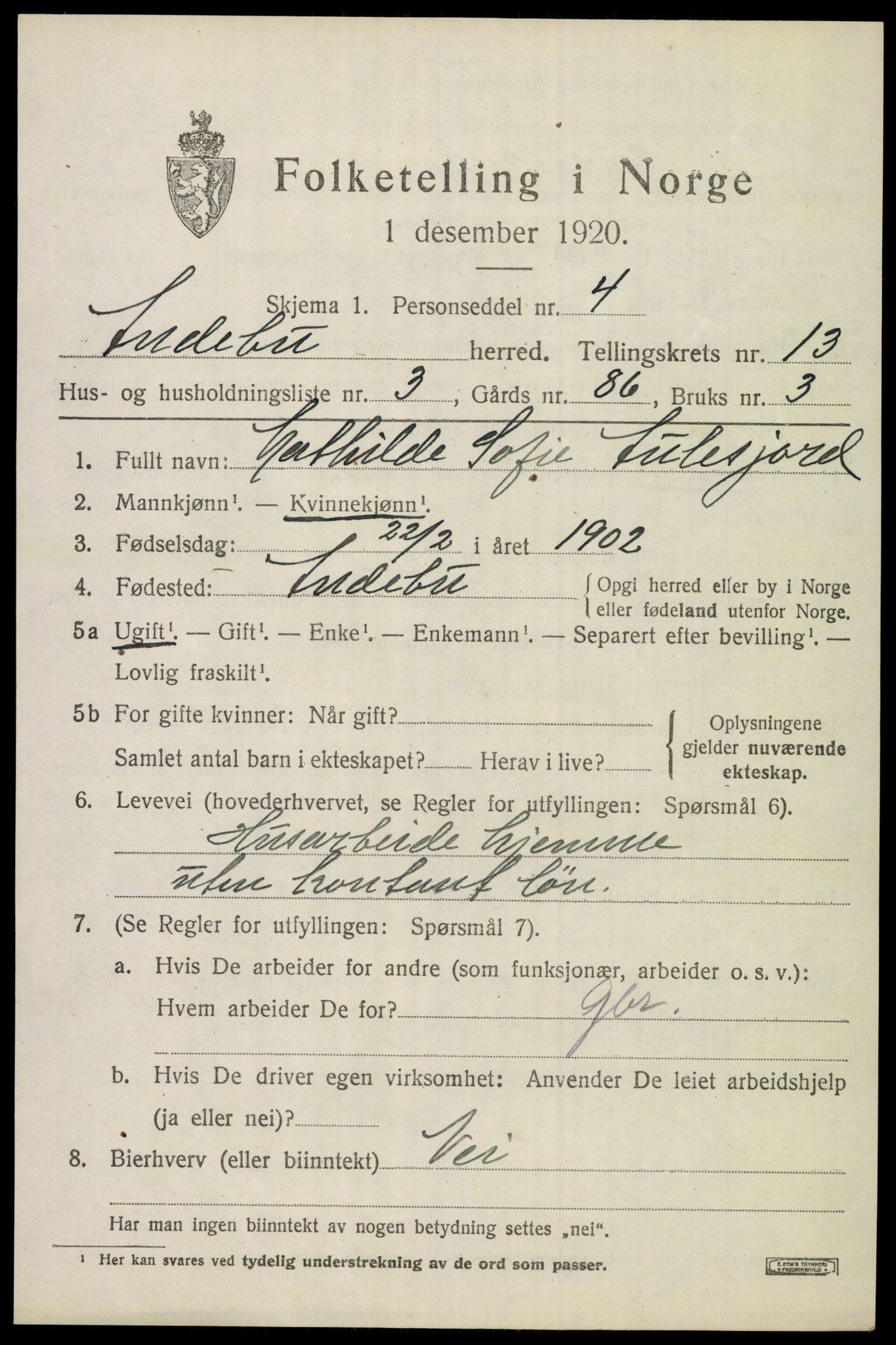 SAKO, 1920 census for Andebu, 1920, p. 4818