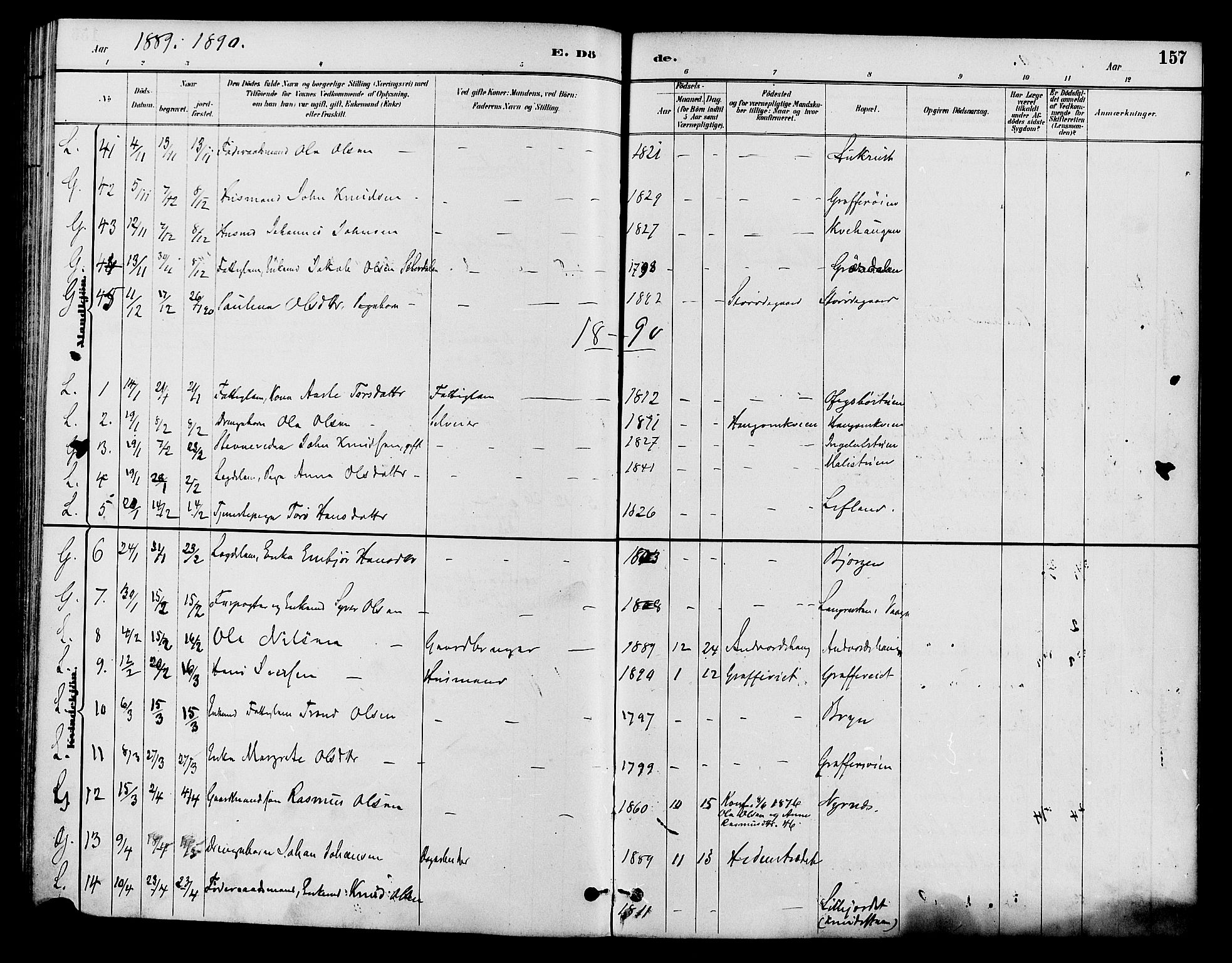 Lom prestekontor, SAH/PREST-070/K/L0008: Parish register (official) no. 8, 1885-1898, p. 157