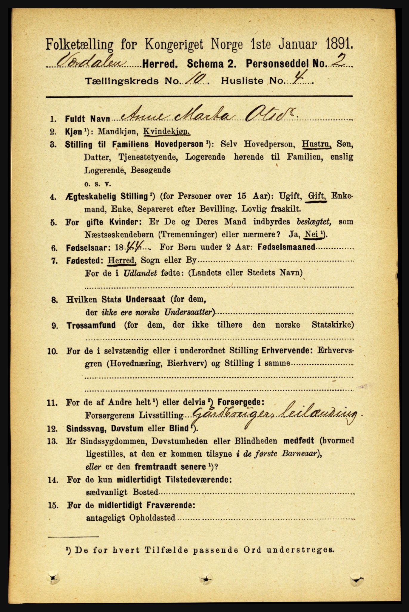 RA, 1891 census for 1721 Verdal, 1891, p. 5602