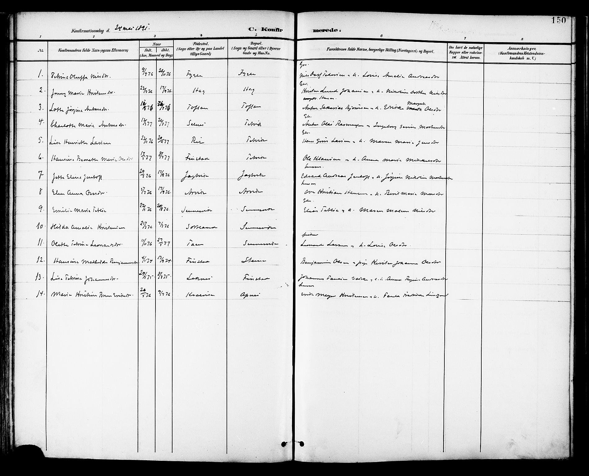 Ministerialprotokoller, klokkerbøker og fødselsregistre - Nordland, AV/SAT-A-1459/882/L1179: Parish register (official) no. 882A01, 1886-1898, p. 150