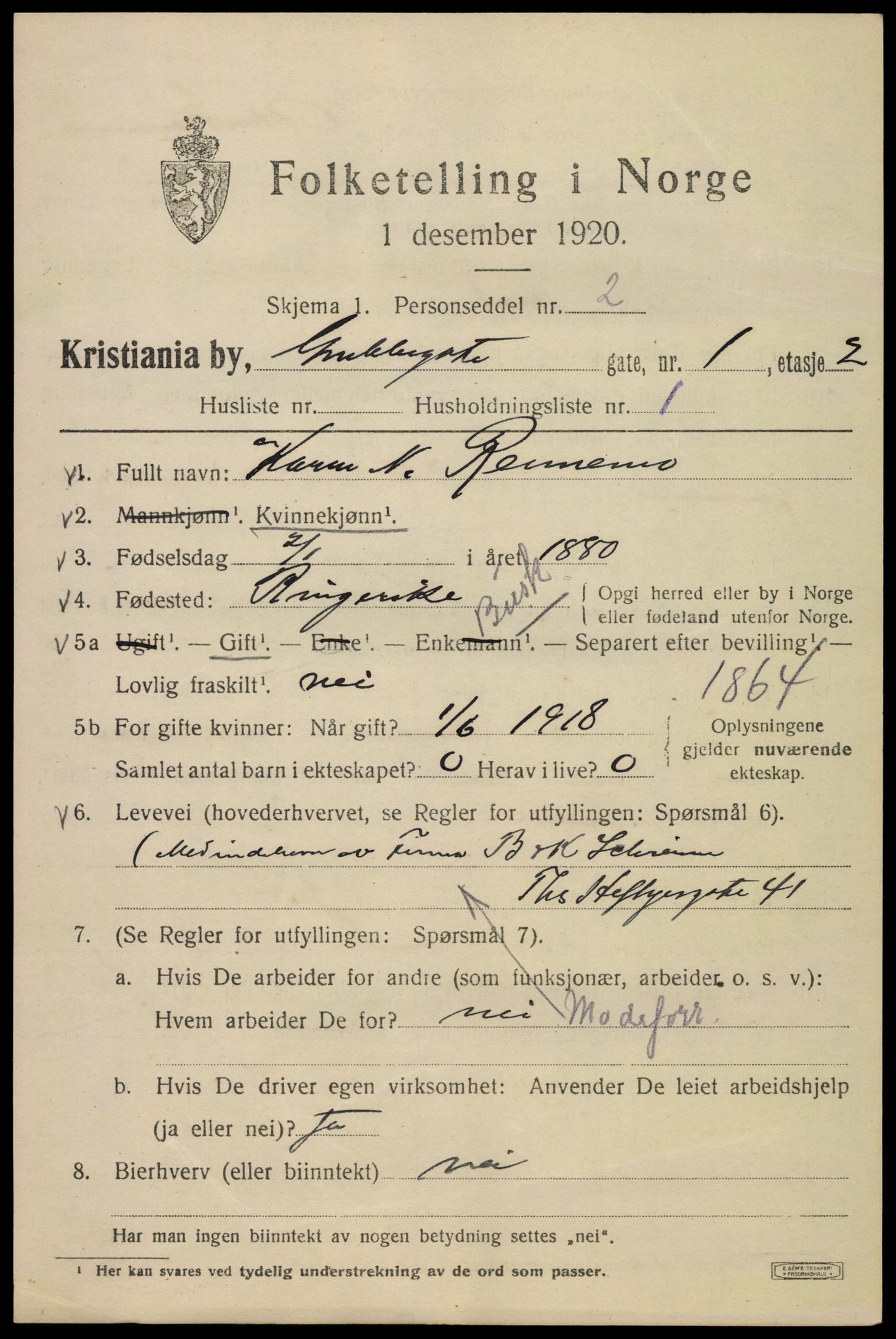 SAO, 1920 census for Kristiania, 1920, p. 252423