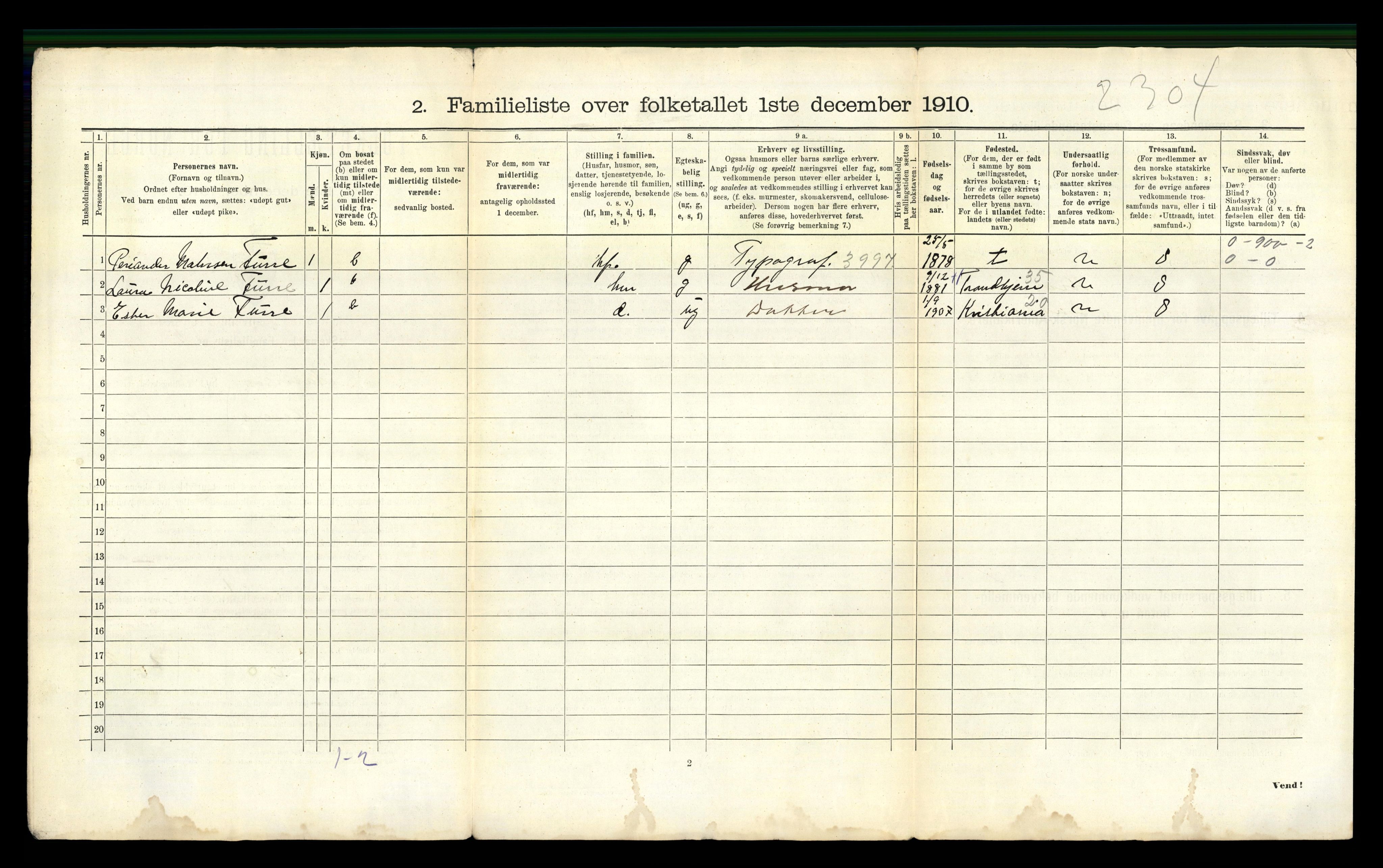 RA, 1910 census for Namsos, 1910, p. 33