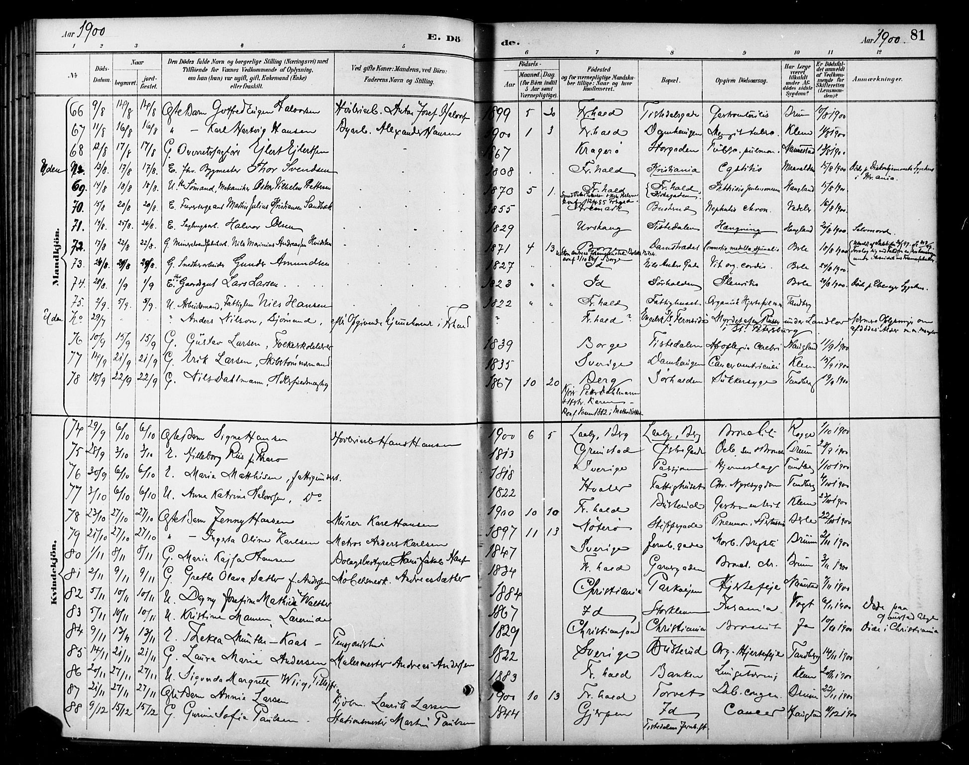 Halden prestekontor Kirkebøker, SAO/A-10909/F/Fa/L0014: Parish register (official) no. I 14, 1890-1906, p. 81