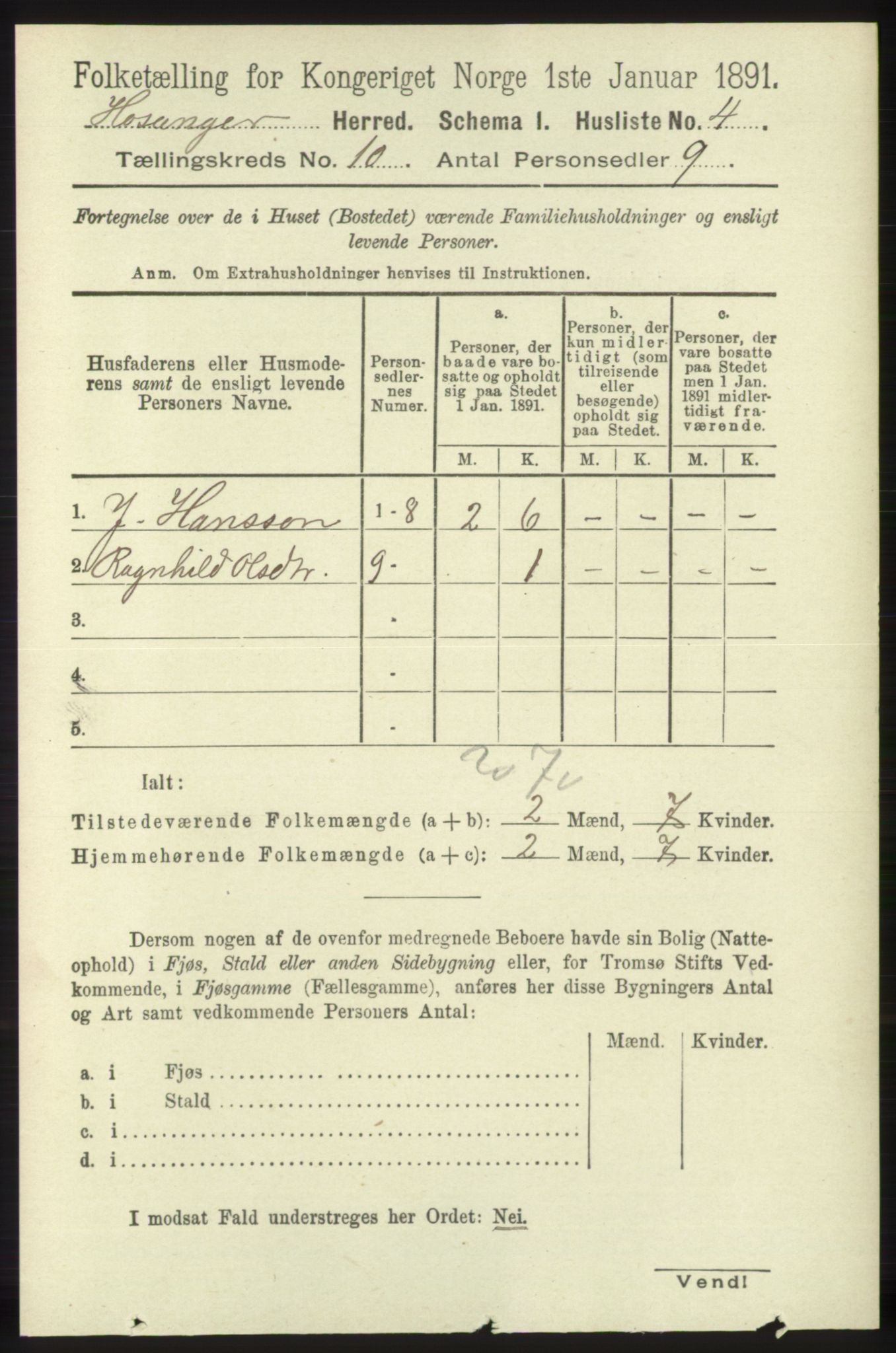 RA, 1891 census for 1253 Hosanger, 1891, p. 3429