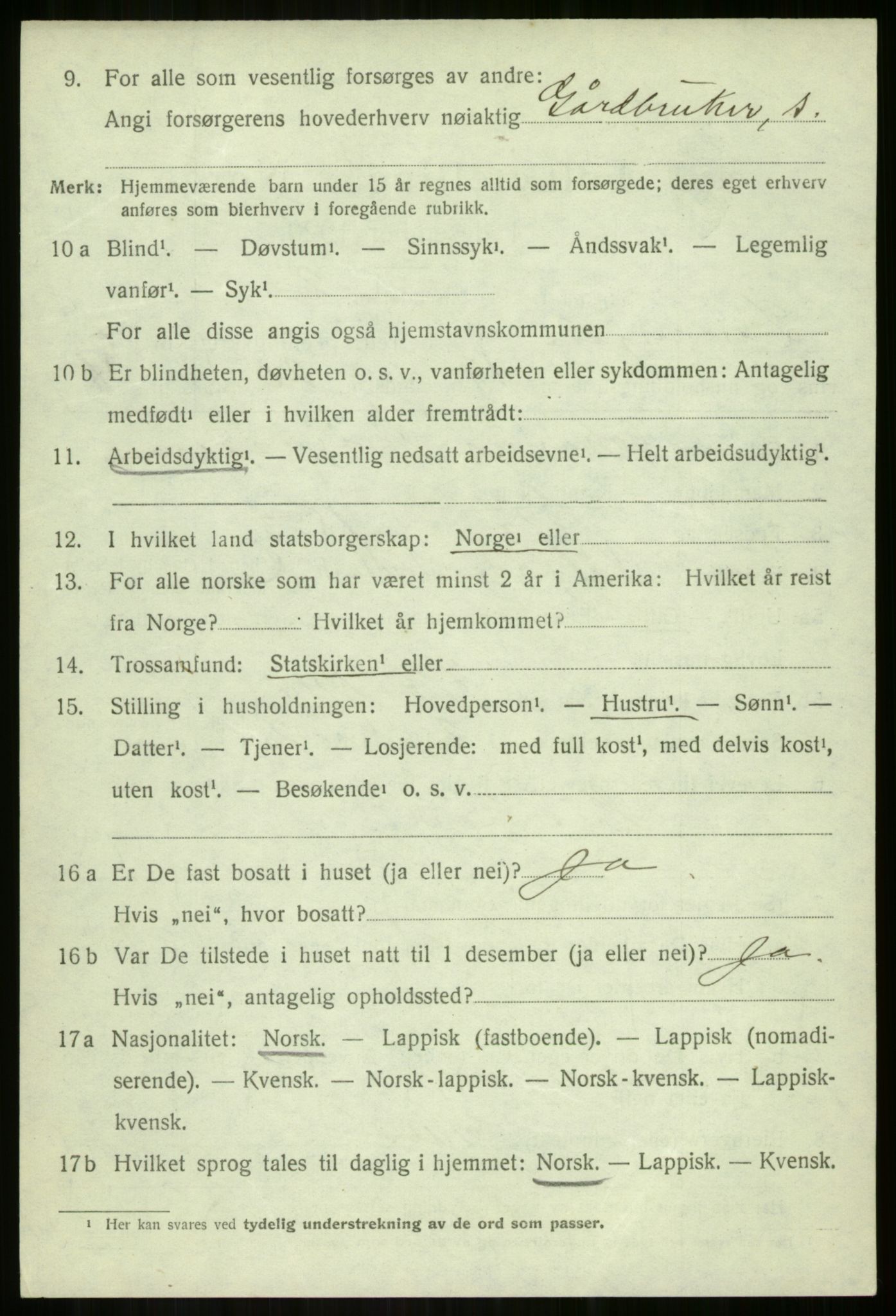 SATØ, 1920 census for Lavangen, 1920, p. 2912