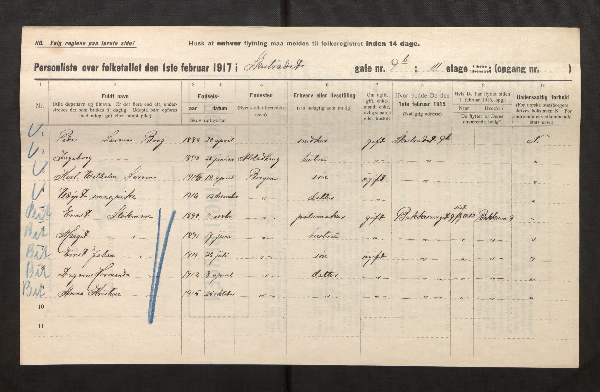 SAB, Municipal Census 1917 for Bergen, 1917, p. 35111