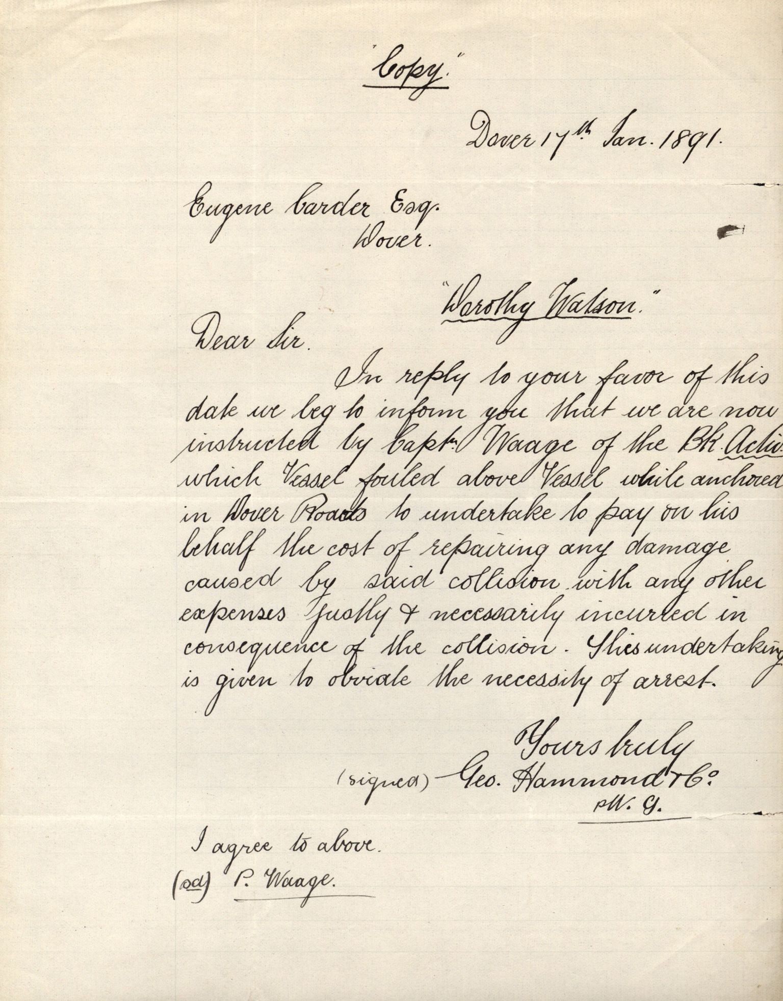 Pa 63 - Østlandske skibsassuranceforening, VEMU/A-1079/G/Ga/L0027/0001: Havaridokumenter / Magnolia, Kong Carl, Louise, Lindsay, Activ av Flekkefjord, 1891, p. 49