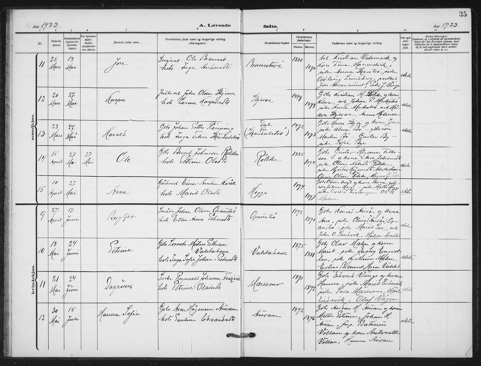 Ministerialprotokoller, klokkerbøker og fødselsregistre - Nord-Trøndelag, SAT/A-1458/712/L0102: Parish register (official) no. 712A03, 1916-1929, p. 35