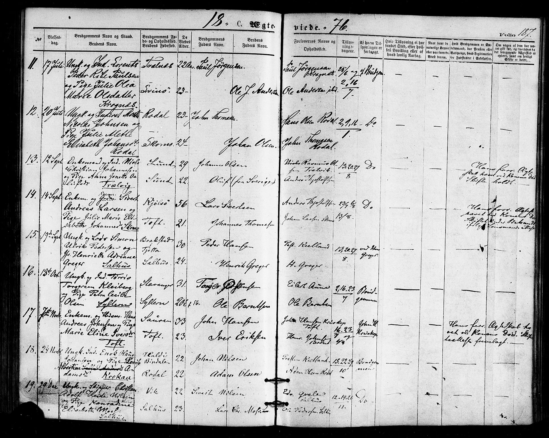 Ministerialprotokoller, klokkerbøker og fødselsregistre - Nordland, SAT/A-1459/813/L0199: Parish register (official) no. 813A09, 1875-1885, p. 187
