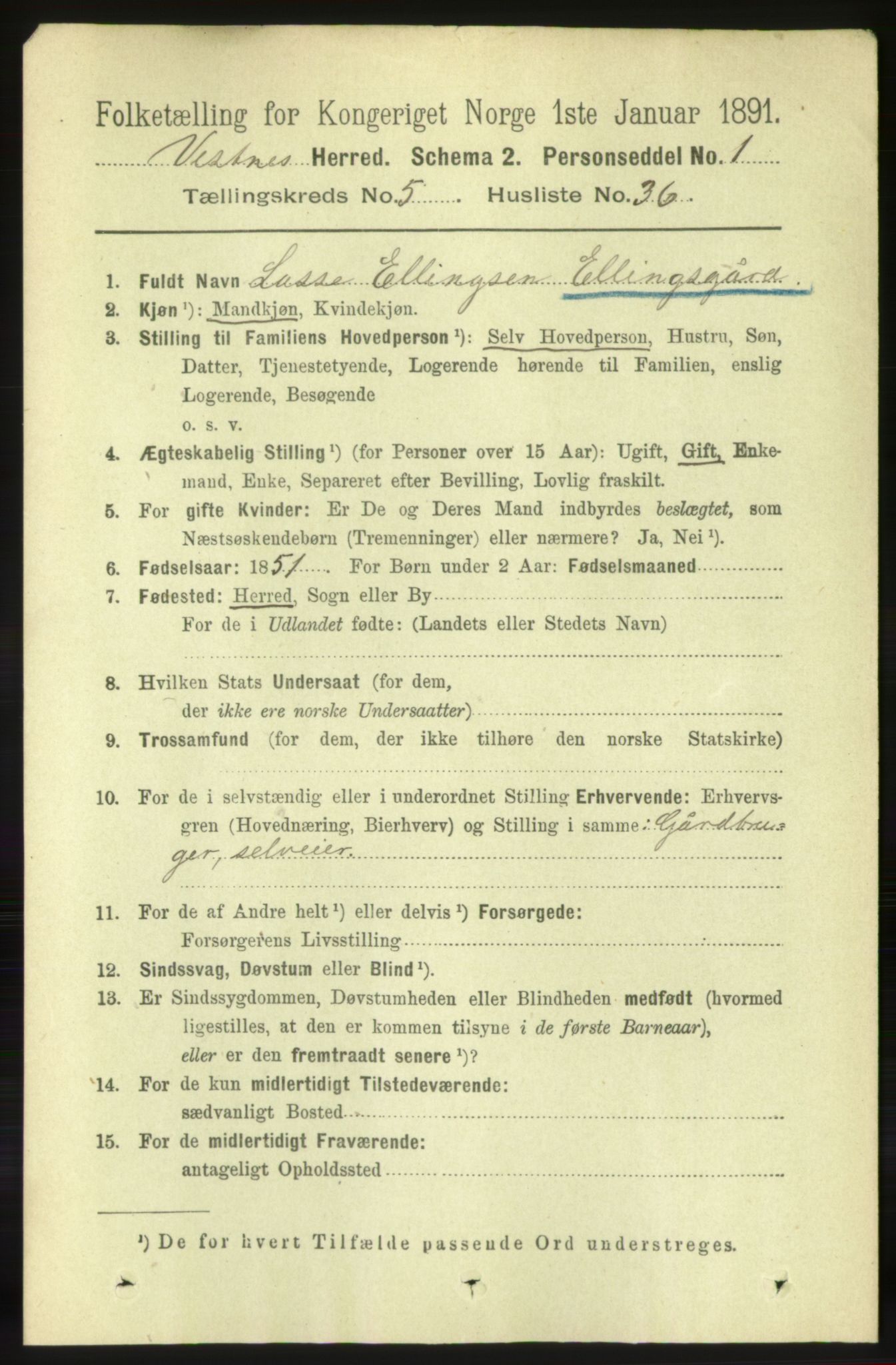 RA, 1891 census for 1535 Vestnes, 1891, p. 2004