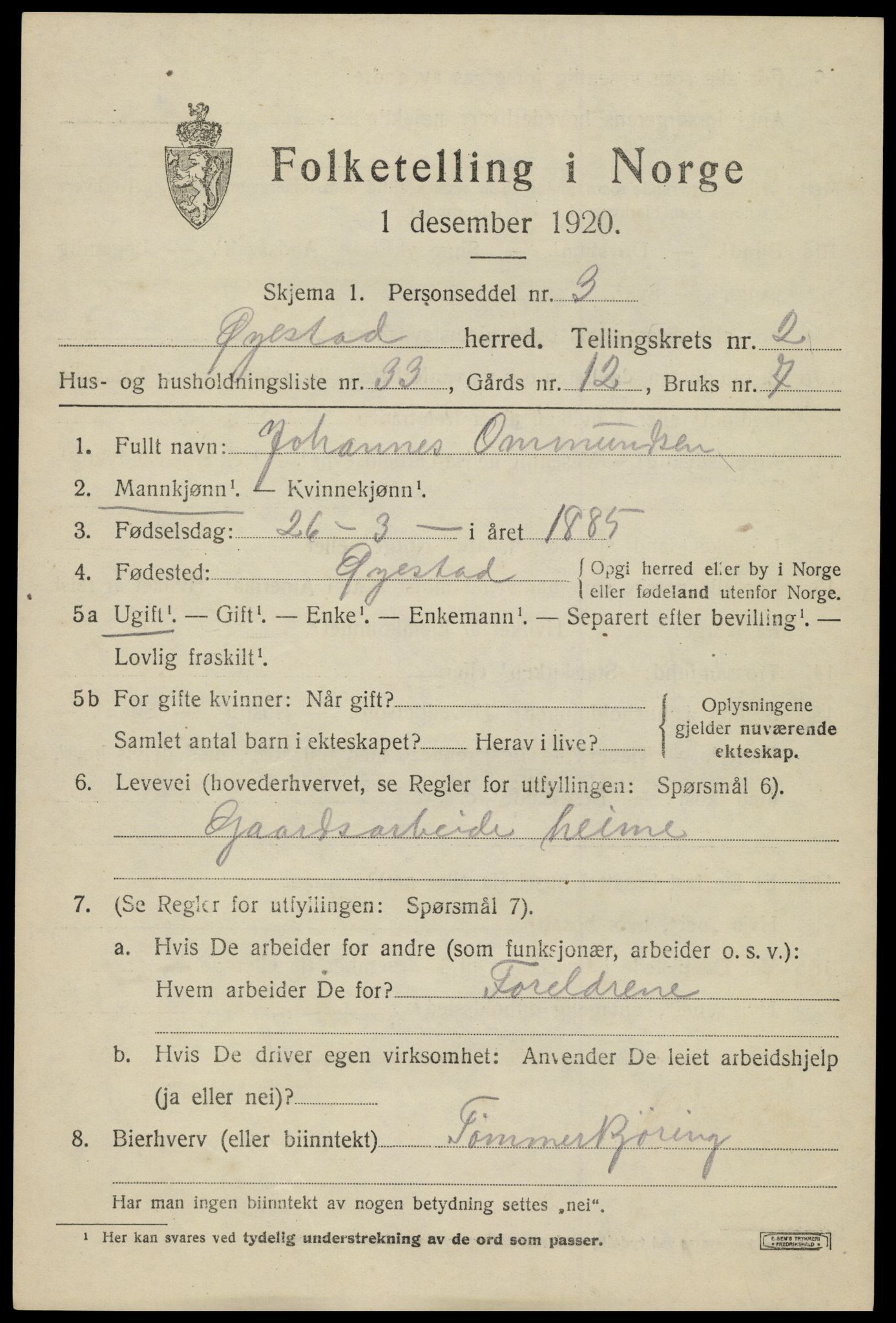 SAK, 1920 census for Øyestad, 1920, p. 2680