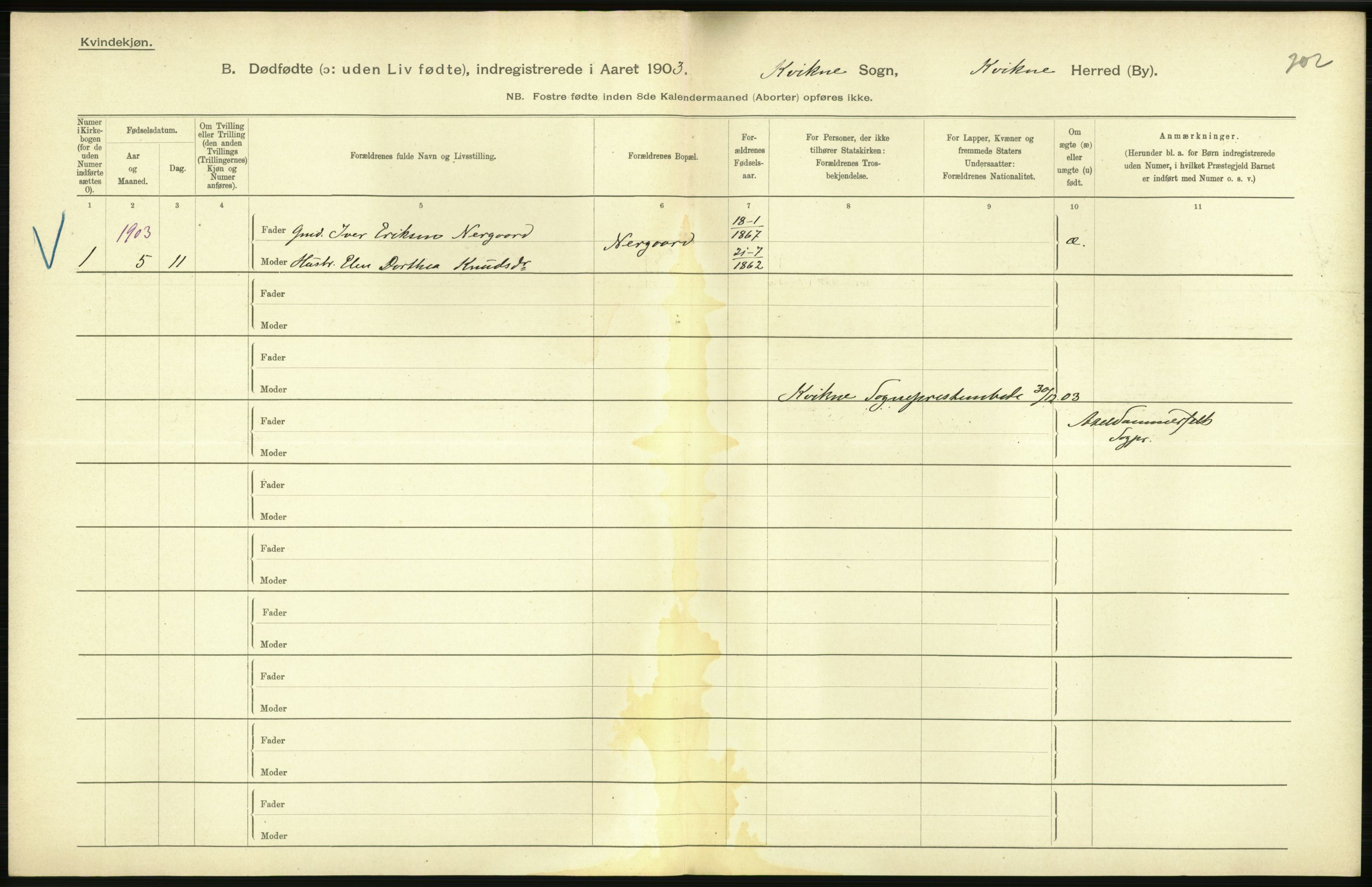 Statistisk sentralbyrå, Sosiodemografiske emner, Befolkning, AV/RA-S-2228/D/Df/Dfa/Dfaa/L0024: Smålenenes - Stavanger amt: Dødfødte. Bygder., 1903, p. 136