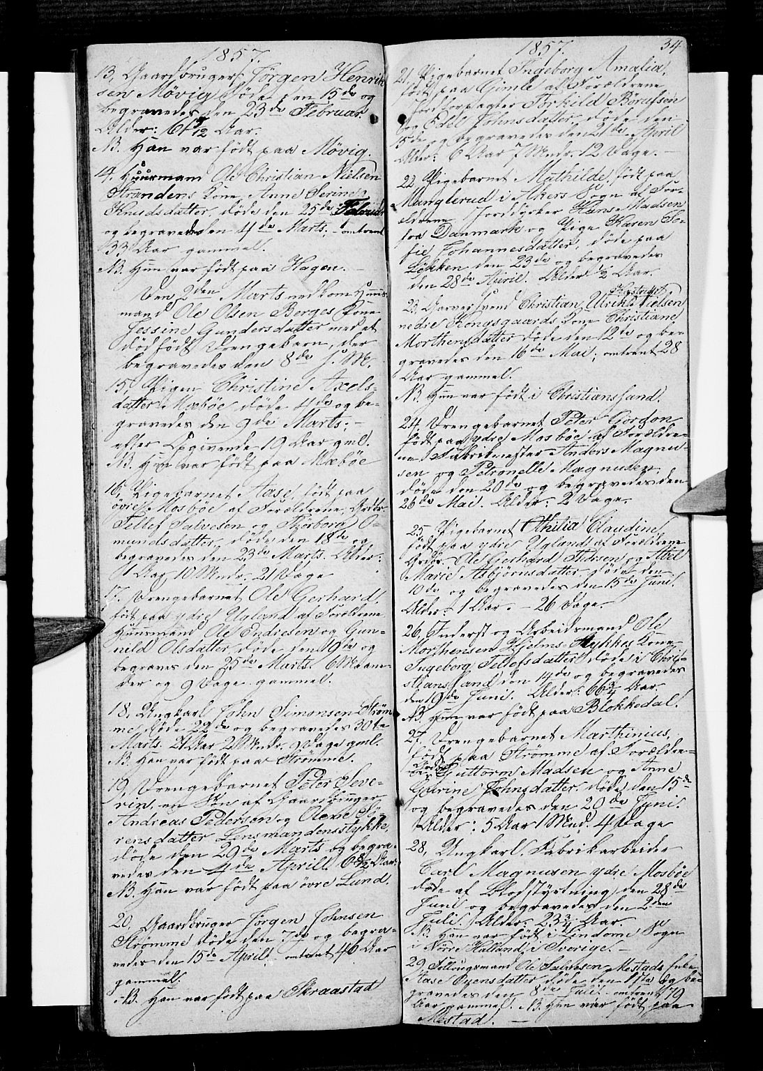 Oddernes sokneprestkontor, AV/SAK-1111-0033/F/Fb/Fba/L0005: Parish register (copy) no. B 5, 1846-1859, p. 34