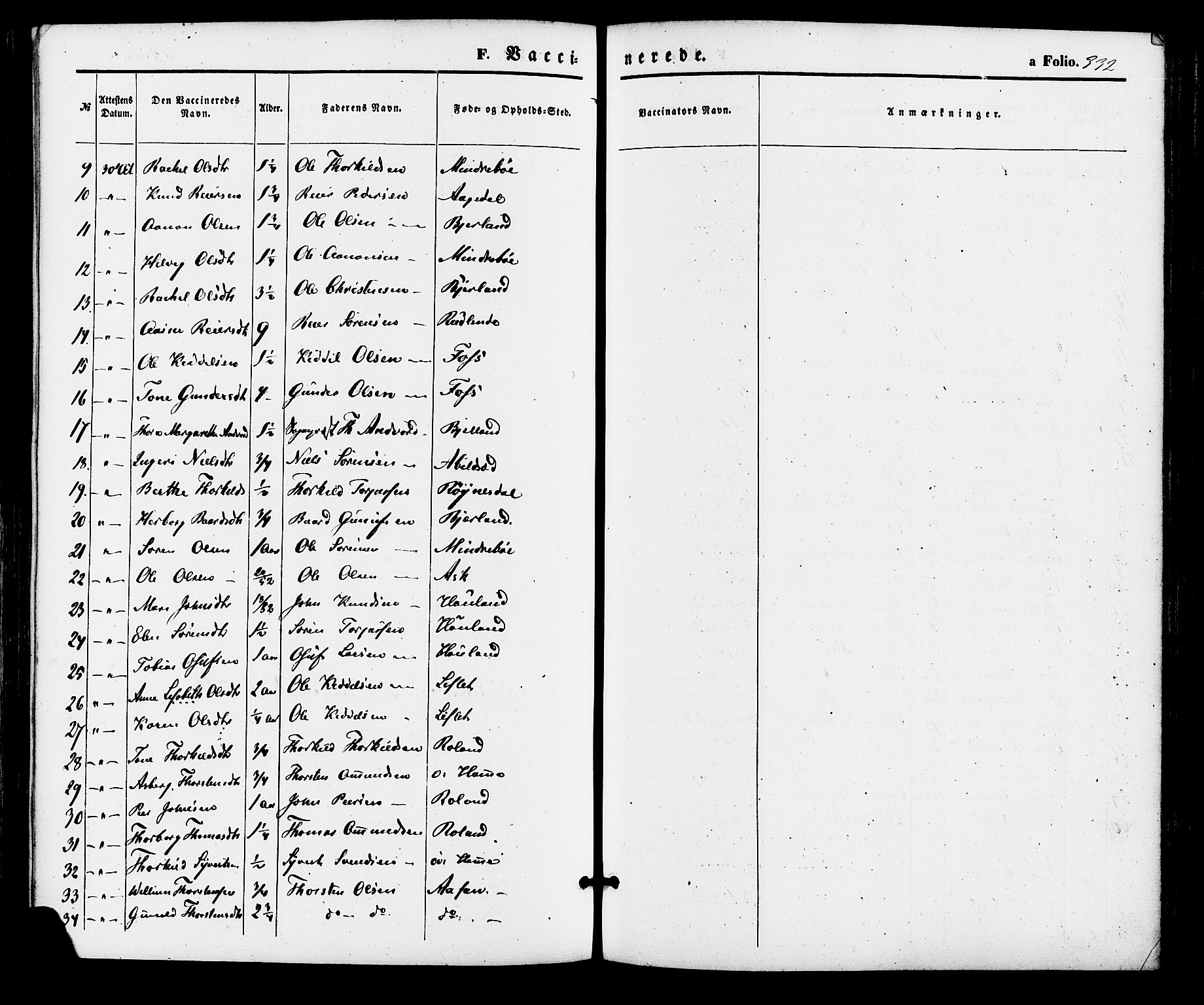 Bjelland sokneprestkontor, SAK/1111-0005/F/Fa/Faa/L0003: Parish register (official) no. A 3, 1867-1887, p. 332