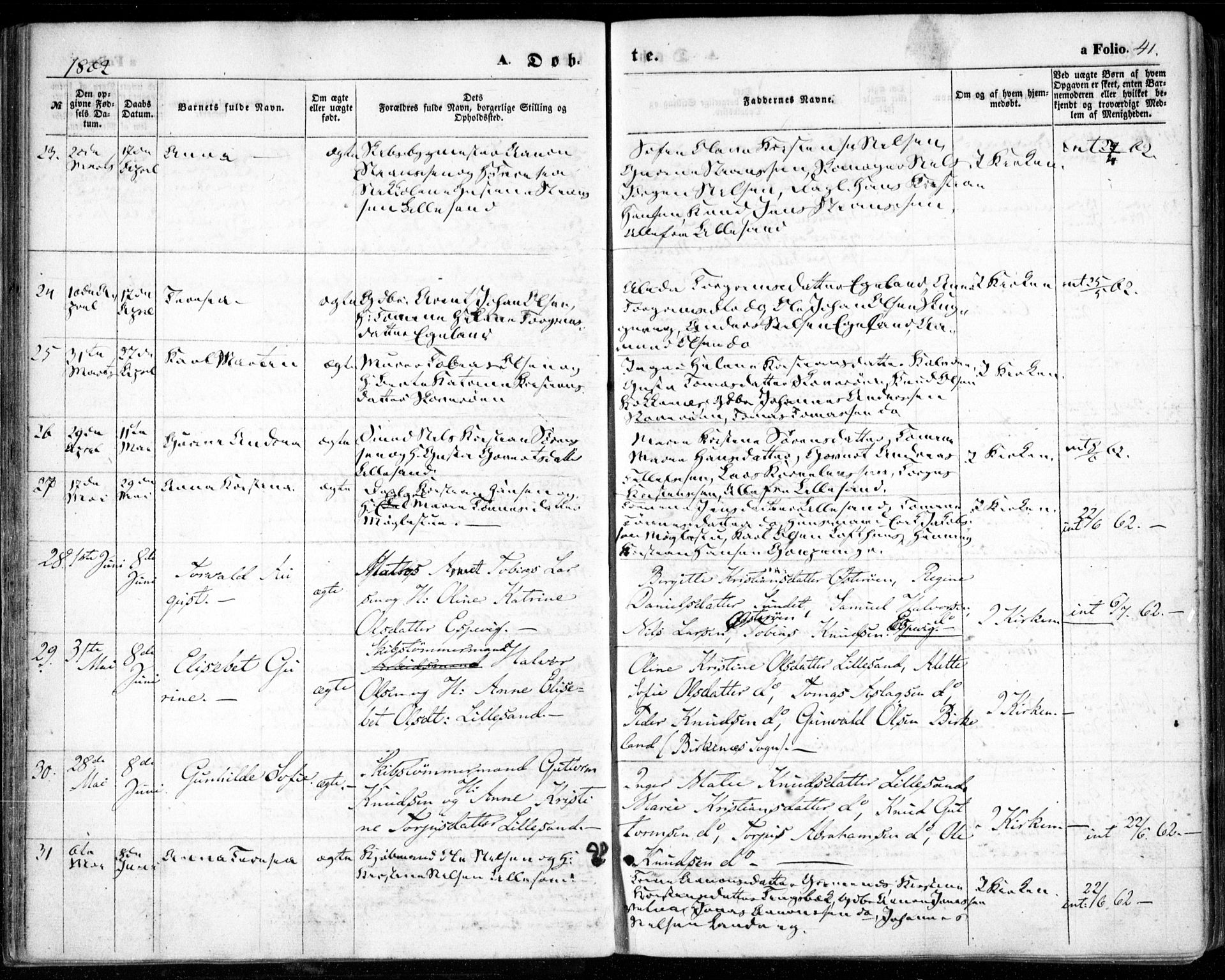Vestre Moland sokneprestkontor, AV/SAK-1111-0046/F/Fa/Fab/L0007: Parish register (official) no. A 7, 1859-1872, p. 41