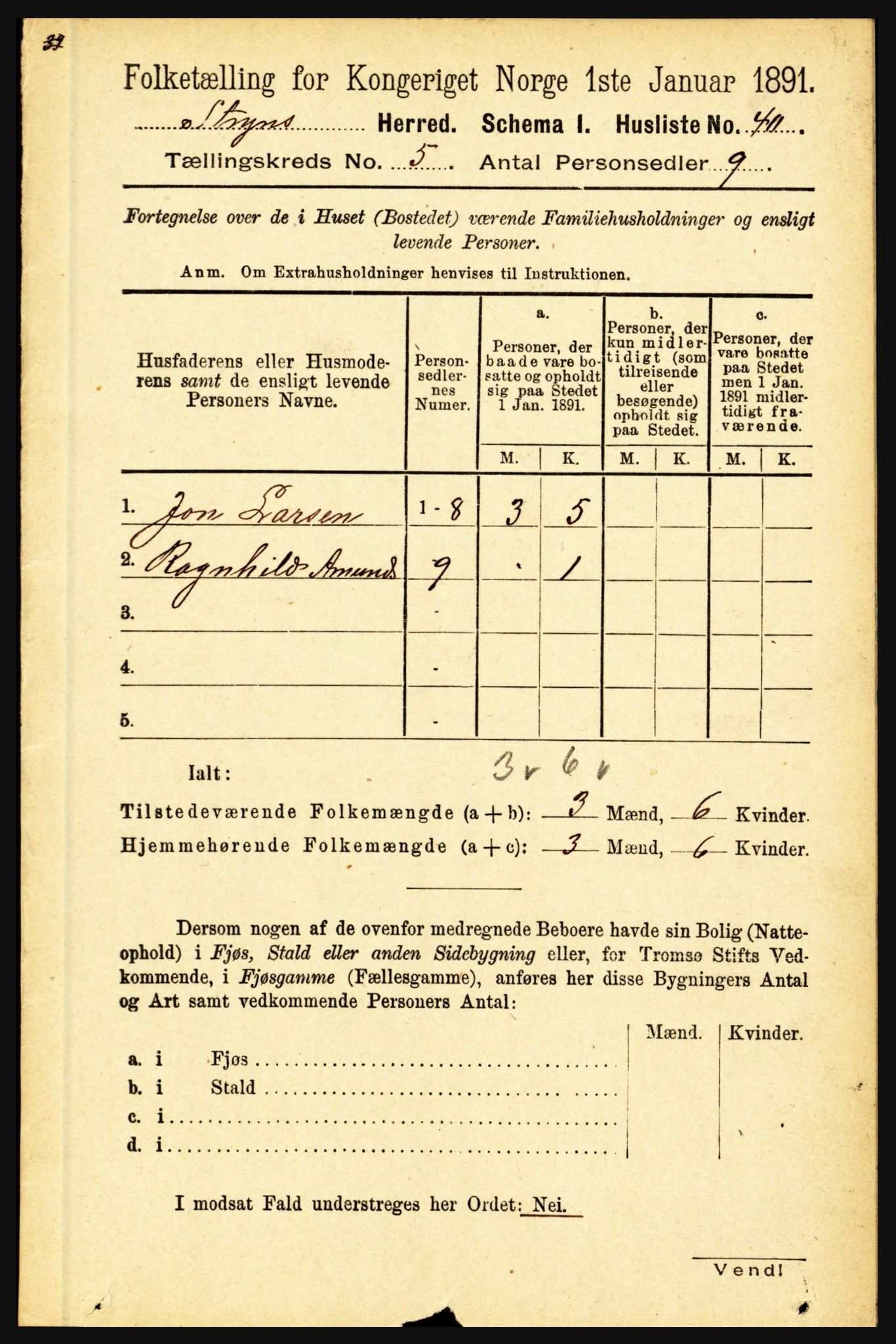 RA, 1891 census for 1448 Stryn, 1891, p. 2007