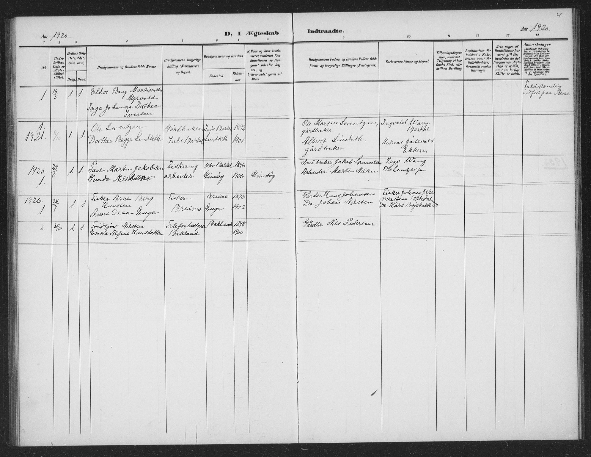 Ministerialprotokoller, klokkerbøker og fødselsregistre - Nordland, AV/SAT-A-1459/833/L0502: Parish register (copy) no. 833C01, 1906-1934, p. 4