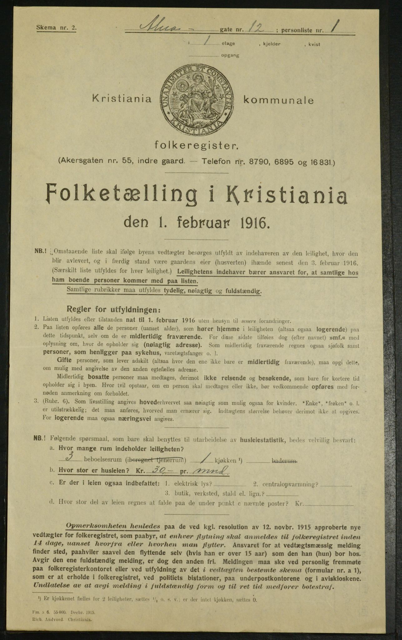 OBA, Municipal Census 1916 for Kristiania, 1916, p. 1166