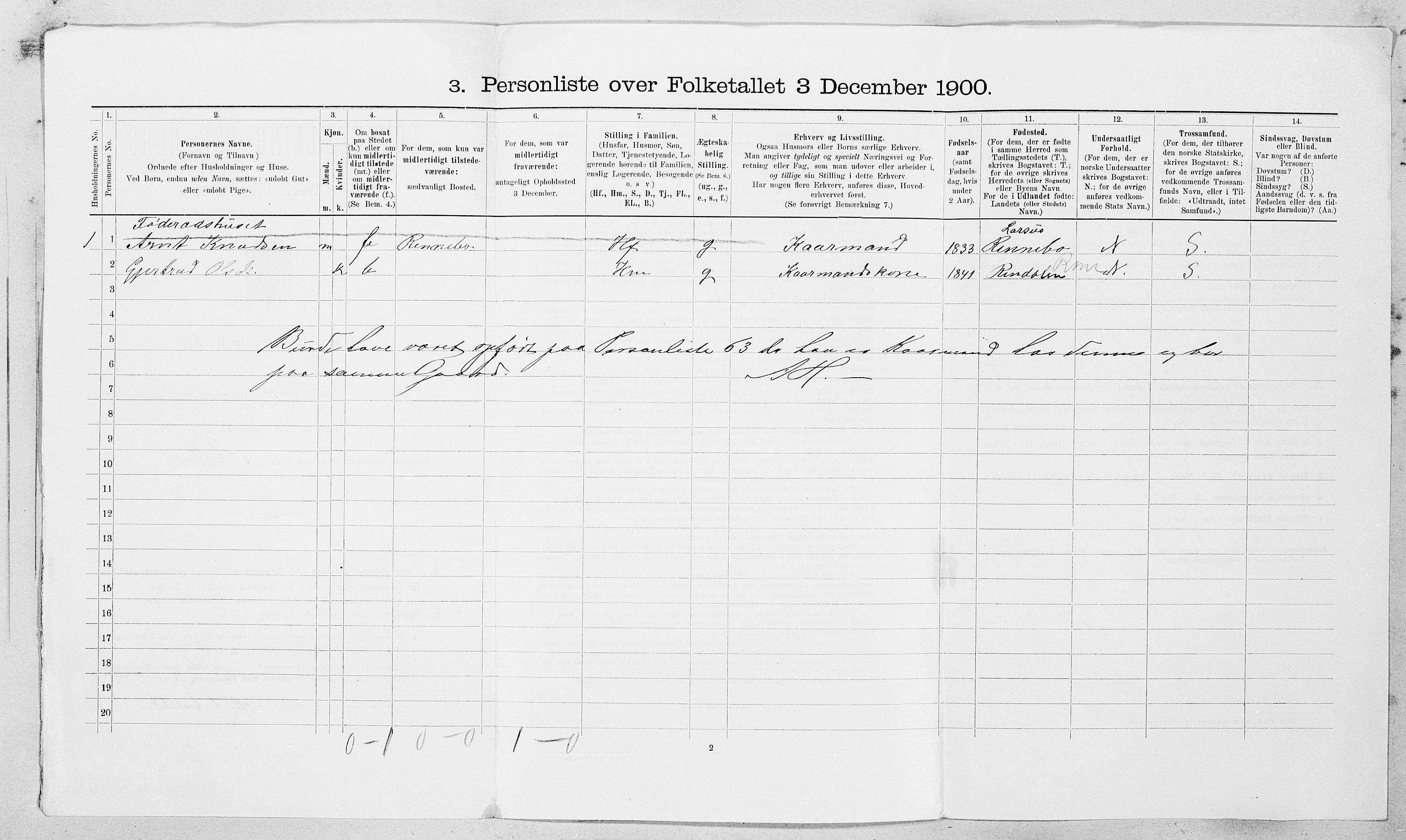 SAT, 1900 census for Hemne, 1900, p. 113