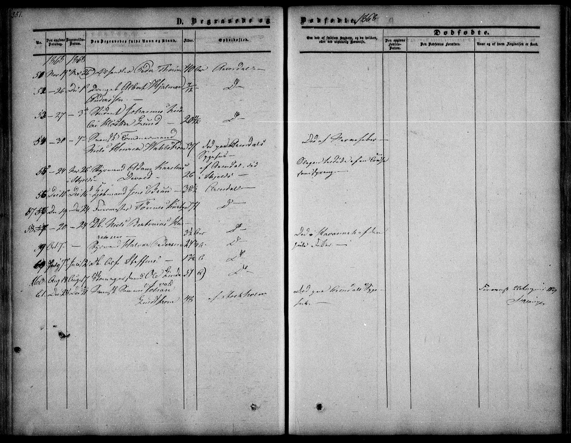 Arendal sokneprestkontor, Trefoldighet, AV/SAK-1111-0040/F/Fa/L0006: Parish register (official) no. A 6, 1855-1868, p. 351
