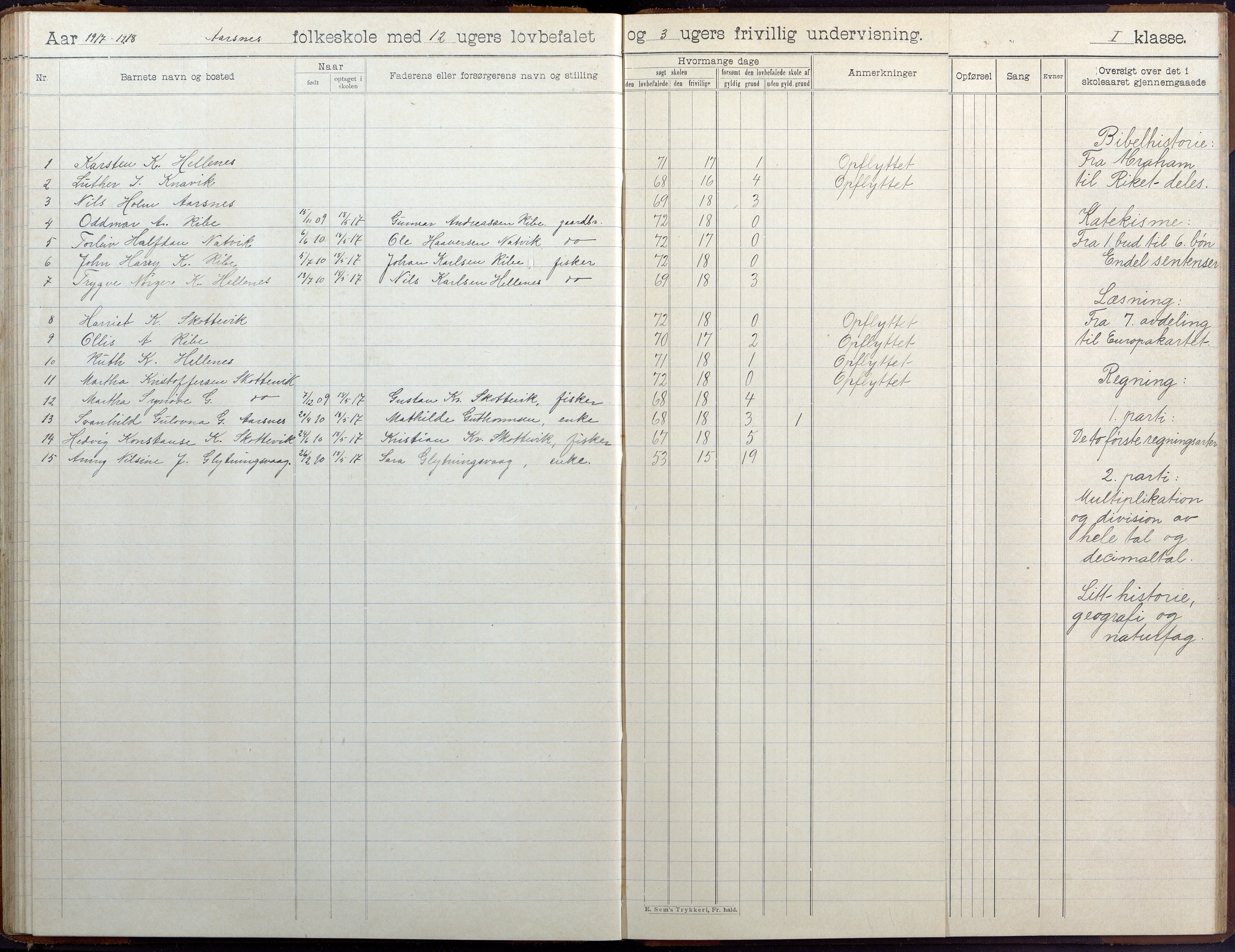 Høvåg kommune, AAKS/KA0927-PK/2/2/L0041: Ytre Årsnes og Ulvøysund - Skoleprotokoll (Ytre Årsnes, Hæstad), 1905-1929