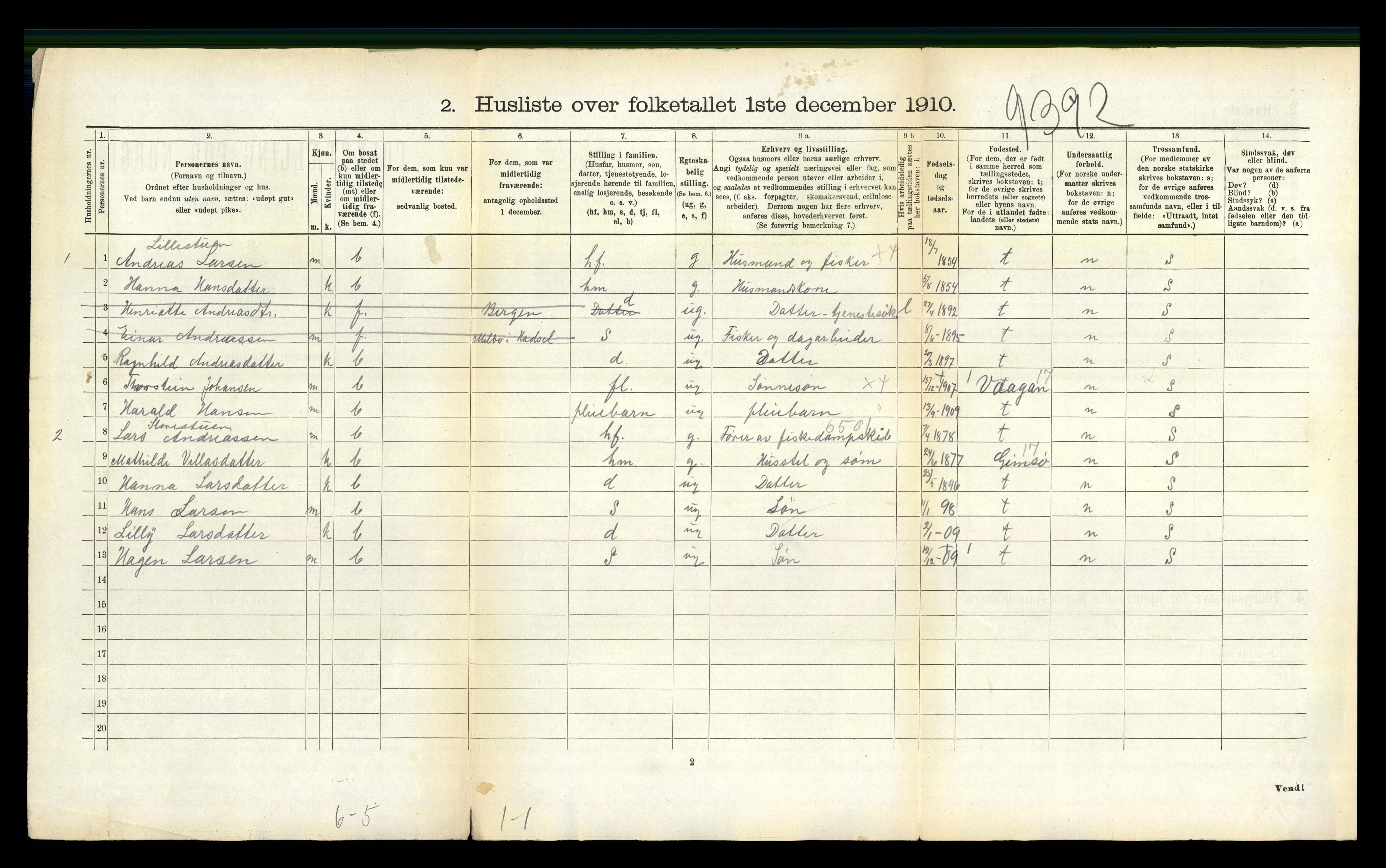 RA, 1910 census for Hadsel, 1910, p. 1646